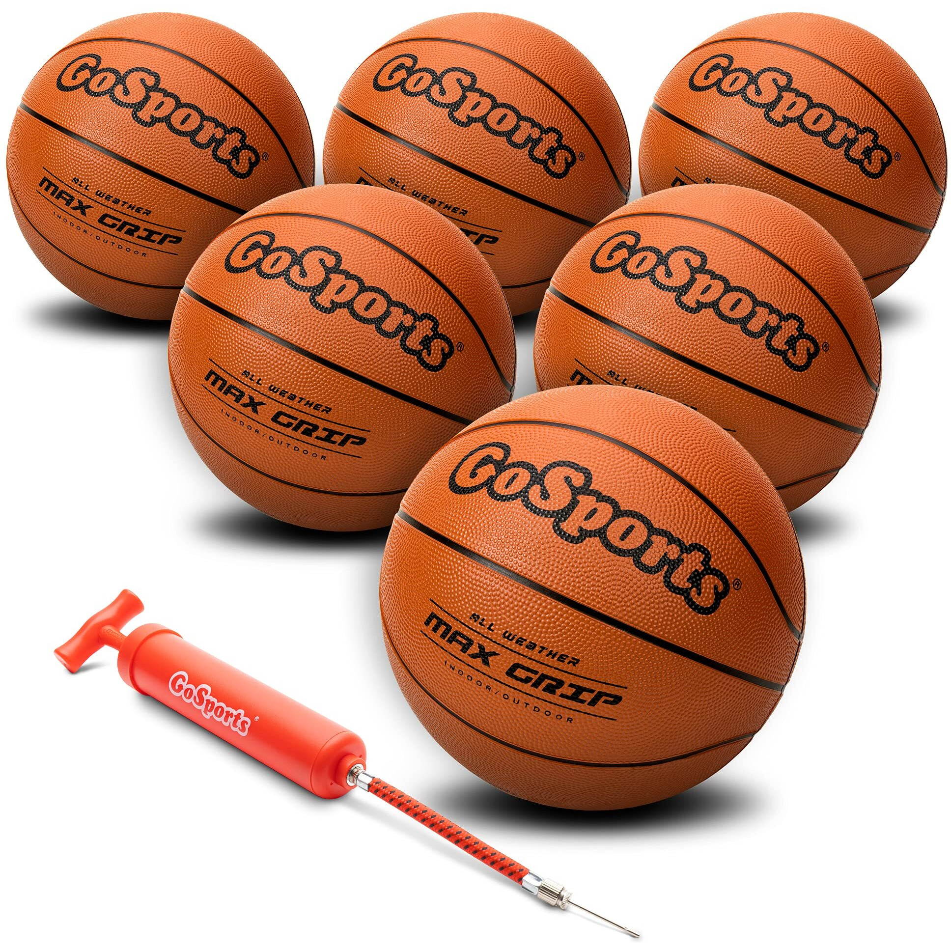 Gosports Indoor / Outdoor Rubber Basketballs - Six Pack Of Size 7 Balls With Pump & Carrying Bag - Choose Your Size