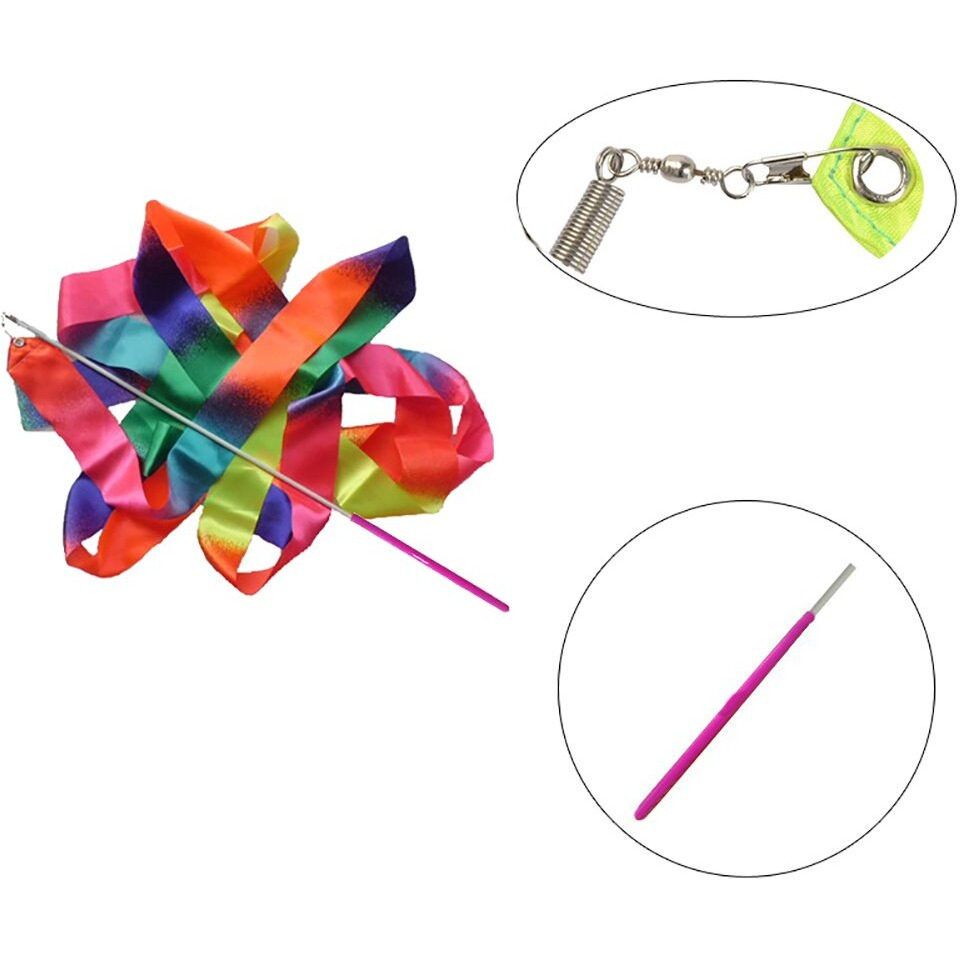 Hoonao 2 Pack 4 Meter Gym Dance Ribbon Rhythmic Art Gymnastic Streamer Twirling Rod Stick For Artistic Dancing Rainbow Color