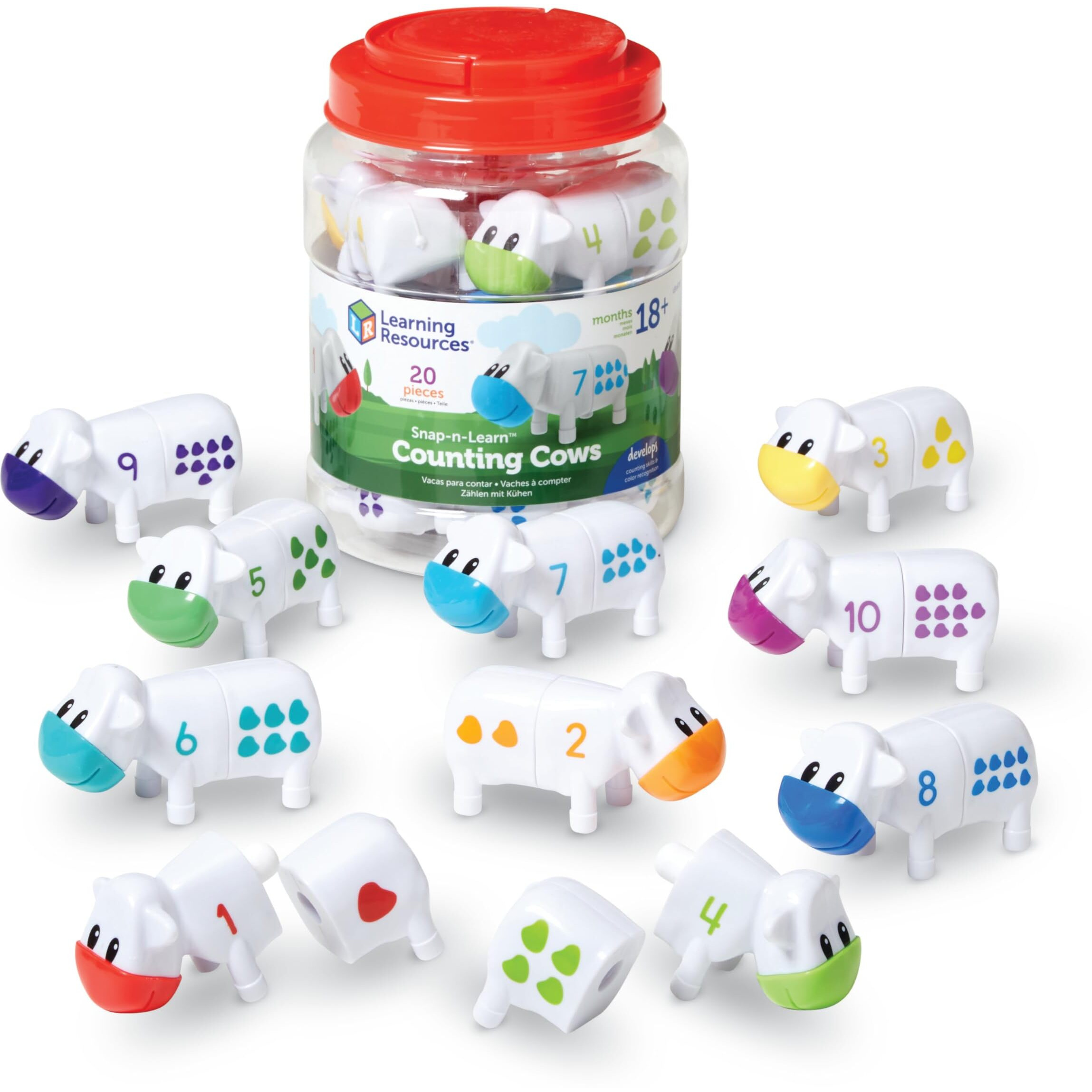 Learning Resources Snap-N-Learn Counting Cows Toy Set,Develops Color Recognition, Counting & Sorting Set, Farm Animals, 20 Pieces, Ages 18+ Months