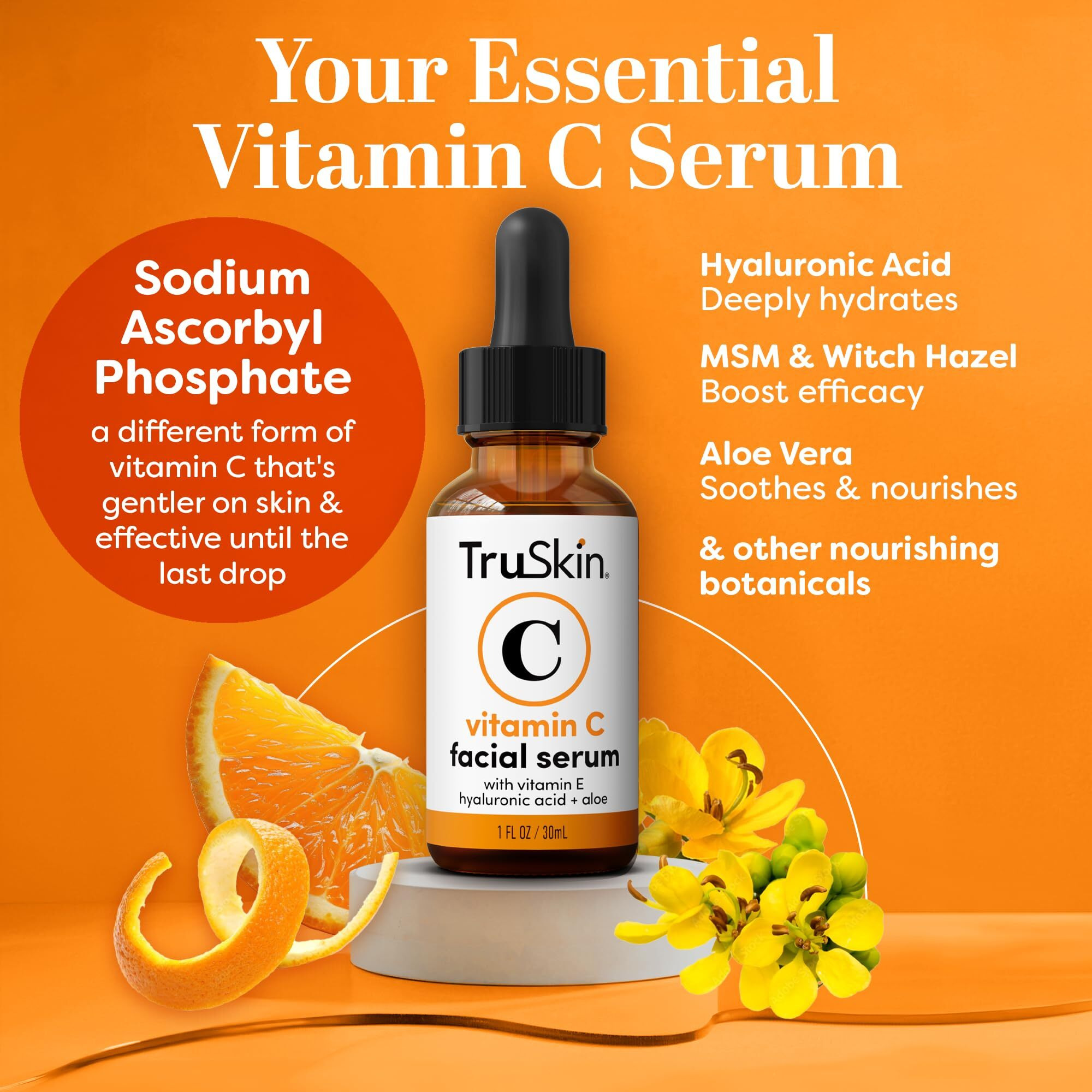Truskin Vitamin C Serum - Anti Aging Facial Serum With Vitamin C, Hyaluronic Acid, Vitamin E - Brightening Serum - Even Skin Tone, Improve Appearance Of Dark Spots, Fine Lines & Wrinkles, 1 Fl Oz
