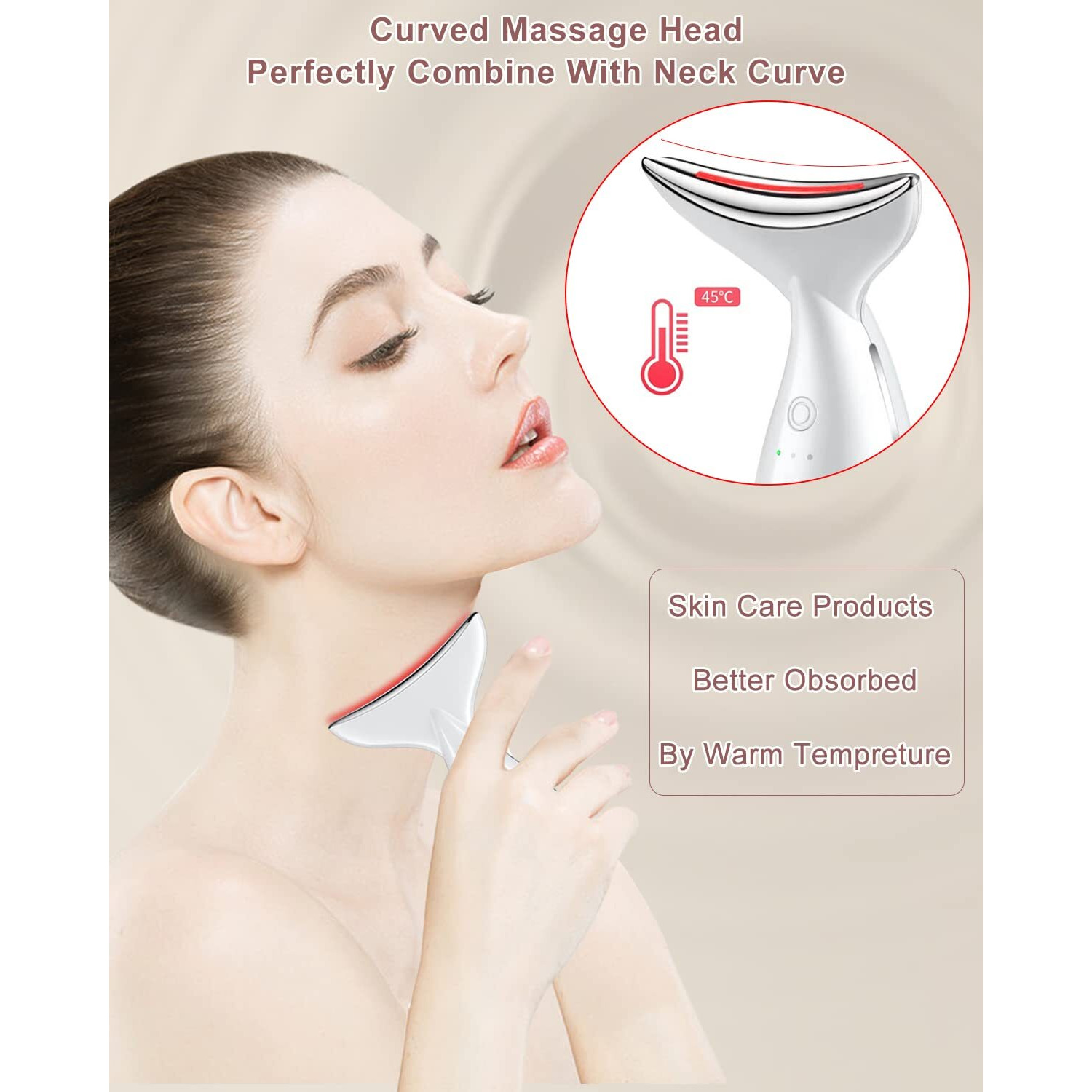 Vofel Face And Neck Massger For Skin Care Electric Face Neck Lifting Massager With 45 Heat & 3 Massage Modes For Wrinkles Facial Neck Massager (White)