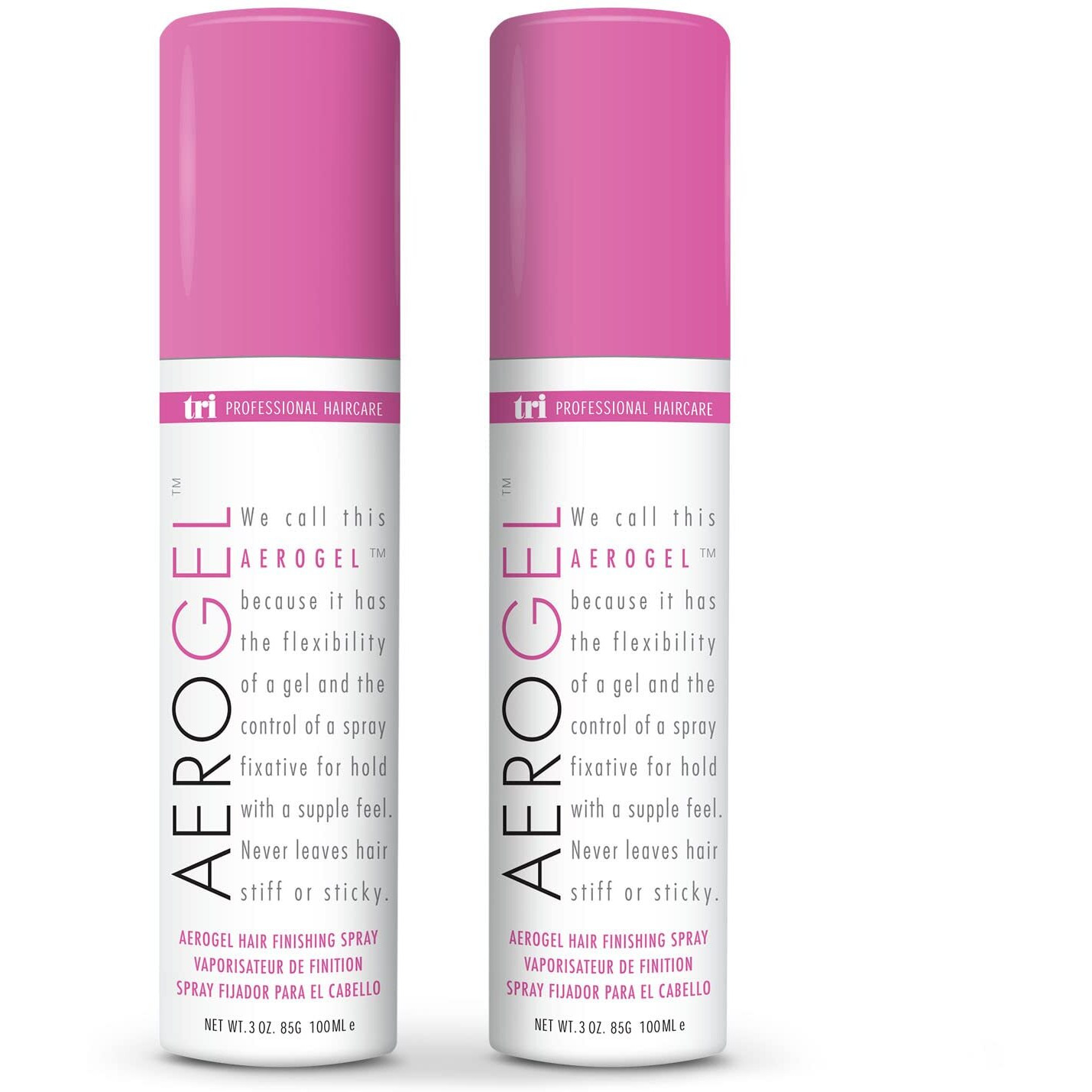 Tri Design Aerogel Hairspray - Strong Hold Hair Finishing Spray For Volumizing & Control, Flexible Styling For All Hair Types, Non-Sticky And Scented - For Women And Men - Travel Size Pack Of 2 (3 Oz)