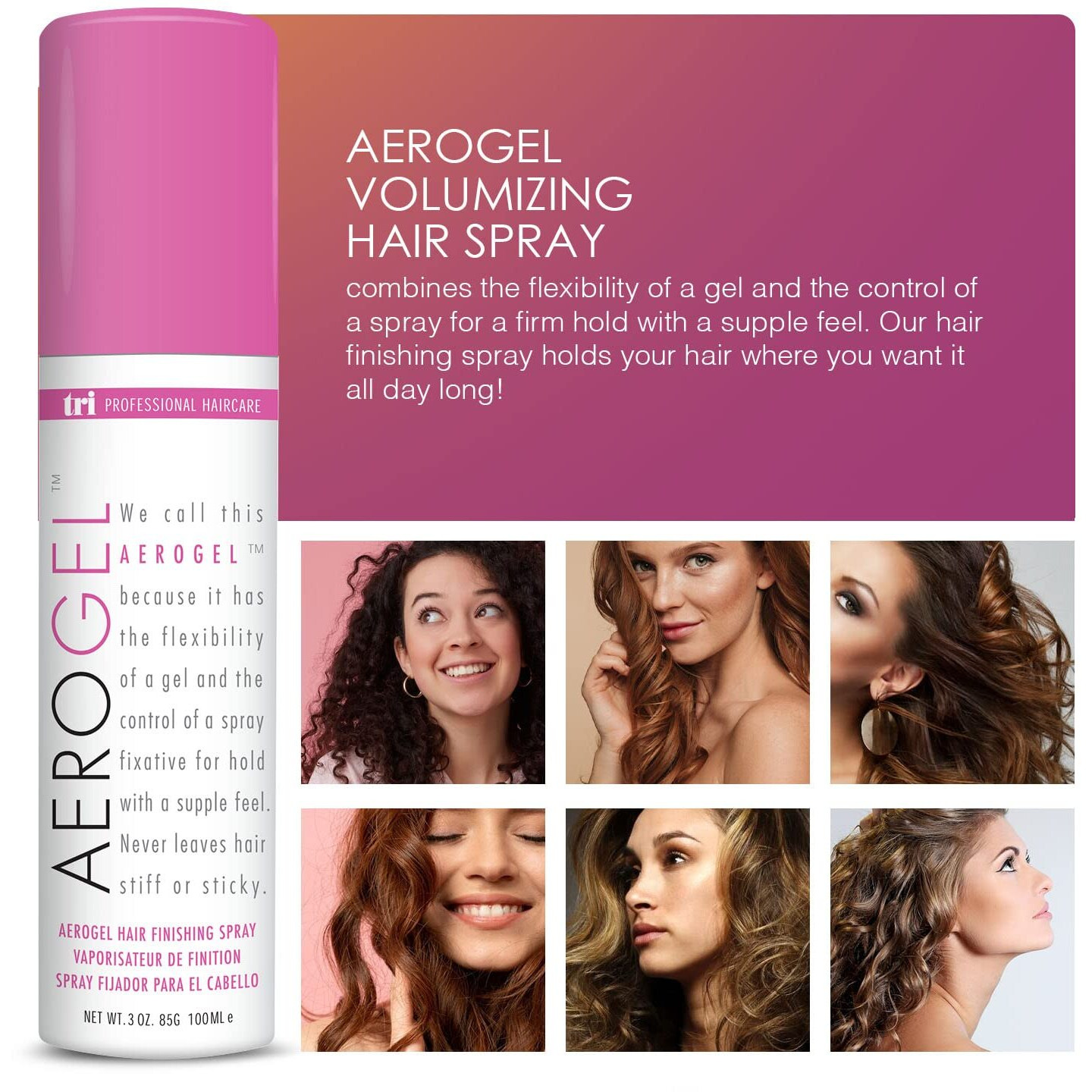 Tri Design Aerogel Hairspray - Strong Hold Hair Finishing Spray For Volumizing & Control, Flexible Styling For All Hair Types, Non-Sticky And Scented - For Women And Men - Travel Size Pack Of 2 (3 Oz)