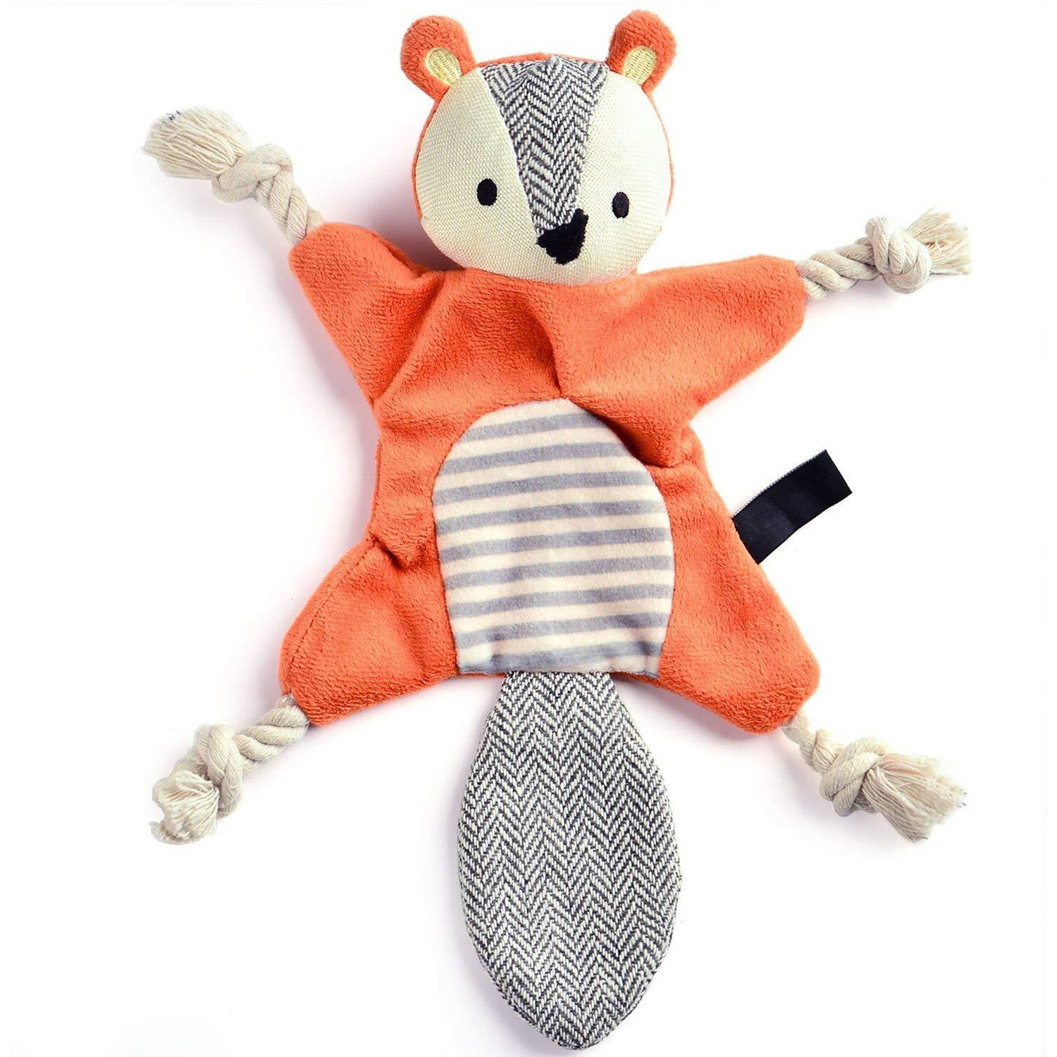 Vitscan Squirrel Plush Toy, Stuffless Dog Chew Toy With Rope Knots, Crinkle Squeaky Toy For Small Dogs