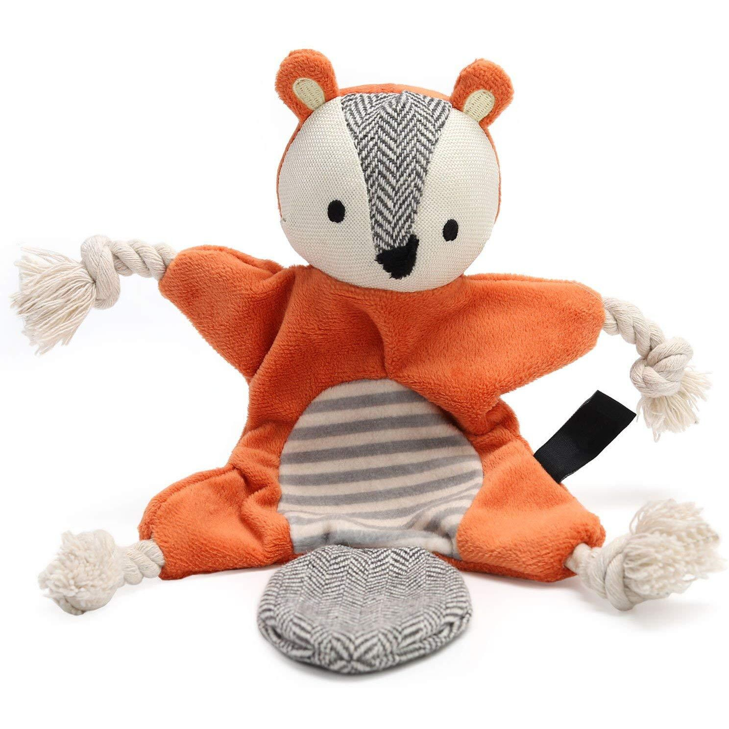 Vitscan Squirrel Plush Toy, Stuffless Dog Chew Toy With Rope Knots, Crinkle Squeaky Toy For Small Dogs