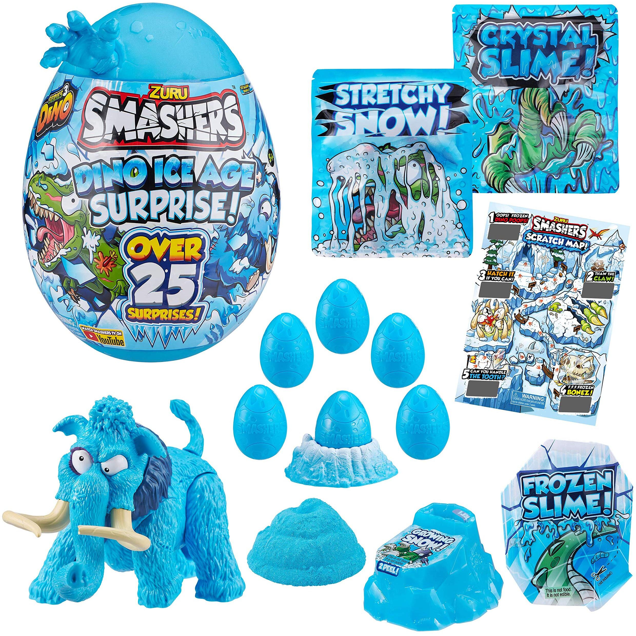 Smashers Dino Ice Age Mammoth Series 3 By Zuru Surprise Egg With Over 25 Surprises - Slime, Dinosaur Toy, Collectibles, Toys For Boys And Kids, Blue