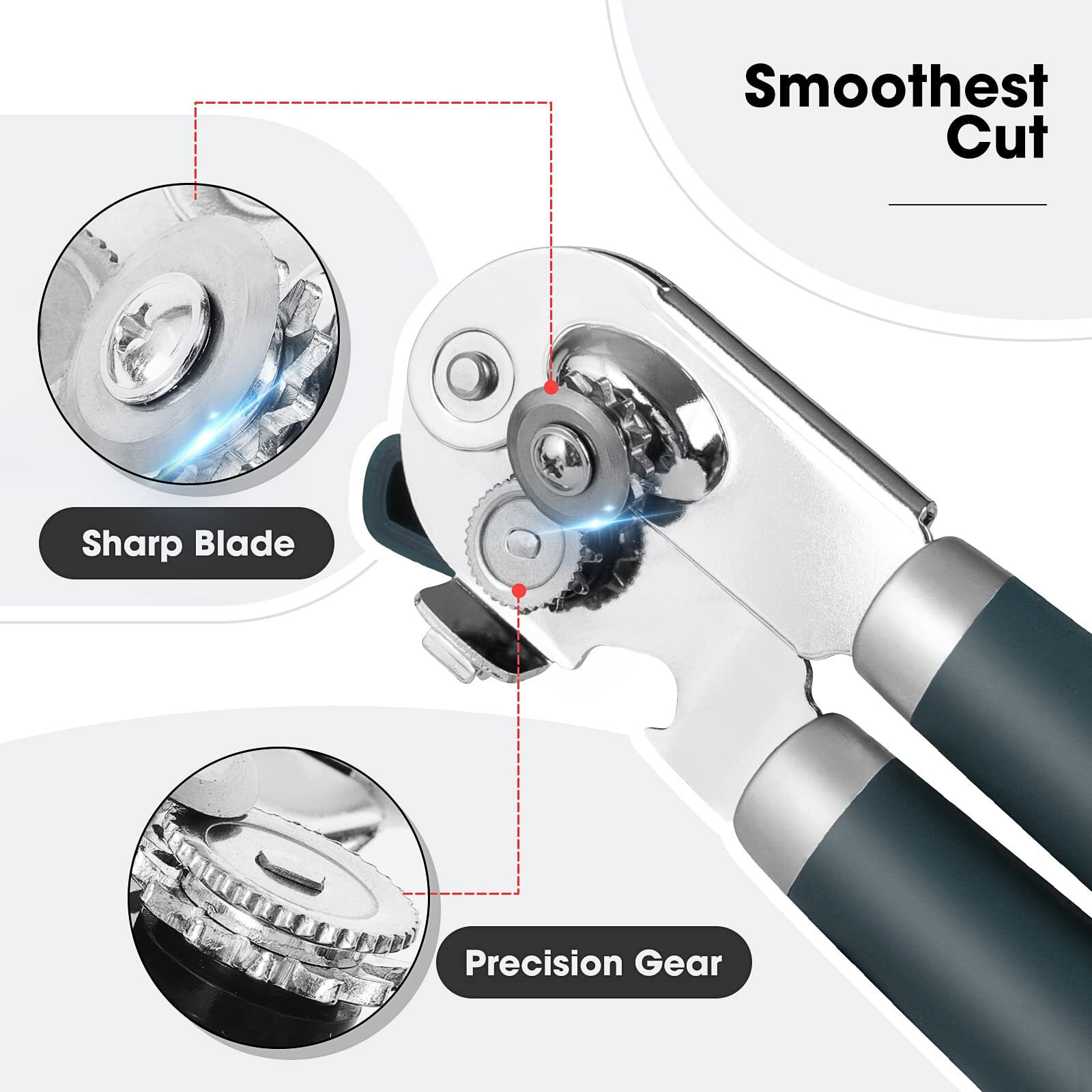 Can Opener Manual With Magnet And Sharp Blade Smooth Edge, Handheld Openers With Big Effort-Saving Knob, Can Opener With Multifunctional Bottles Opener, Green