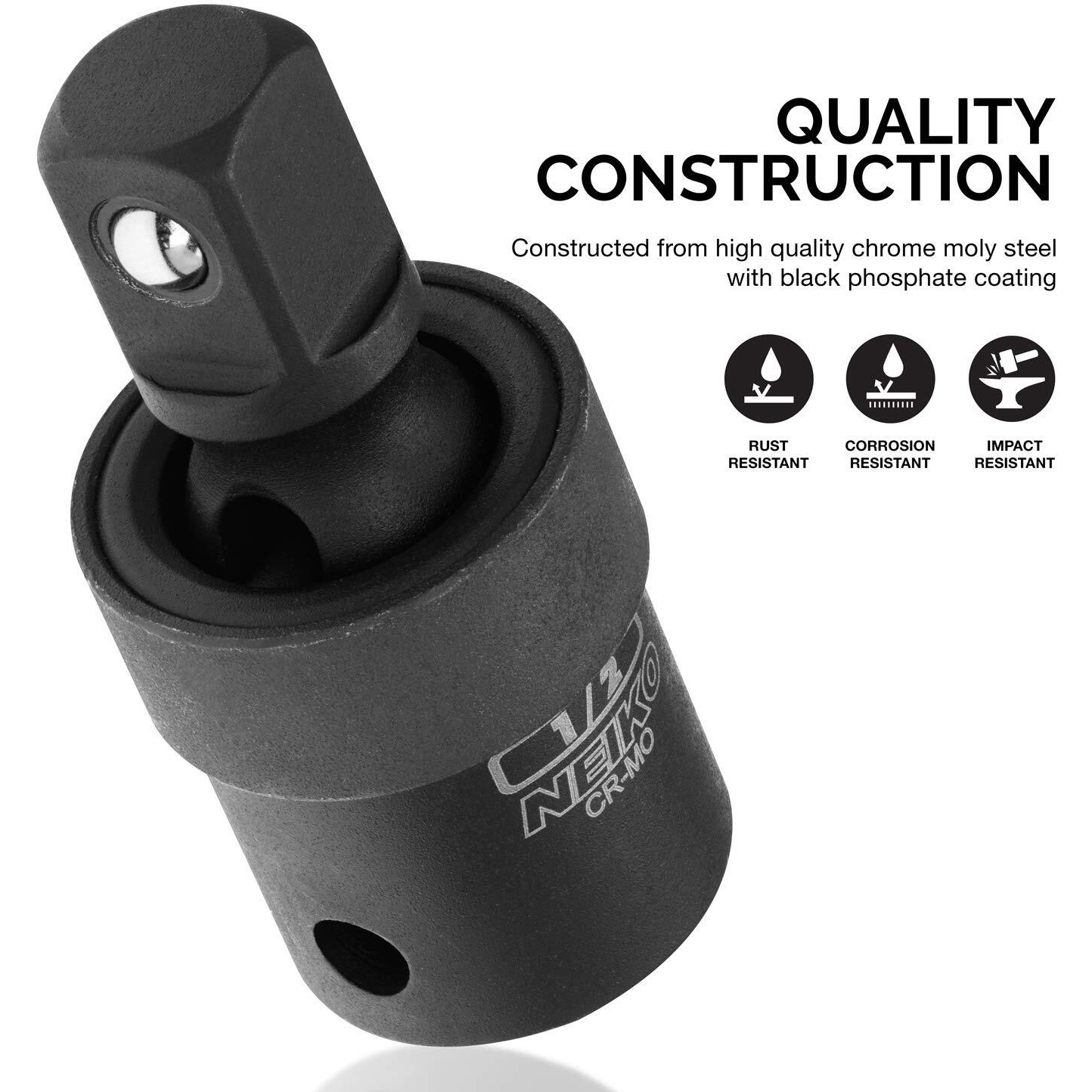 Neiko 02486A Impact Universal Joint-Socket Swivel Set, Socket Extension Set Made From Cr-Mo With Included 1/4-, 3/8-, And 1/2-Inch Sockets, Set Of 3