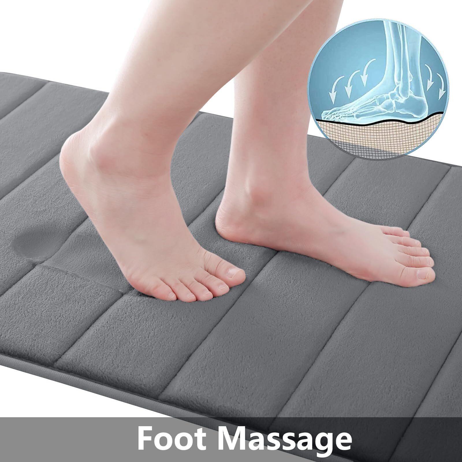 Buganda Memory Foam Bath Mat, 47"" X 17"", Ultra Soft And Non-Slip Bathroom Rugs, Water Absorbent And Machine Washable Bath Rug Runner For Bathroom, Shower, And Tub, Grey
