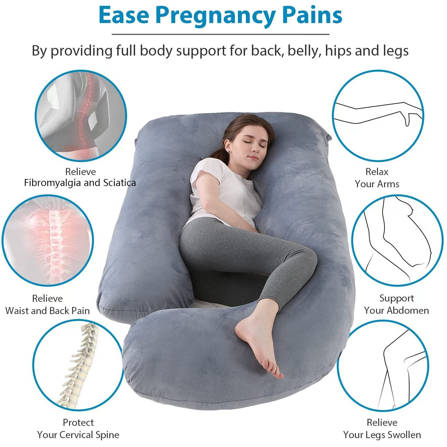Jcickt Pregnancy Pillow J Shaped Full Body Pillow With Velvet Cover Grey Maternity Pillow For Pregnant Women,57 Inch Full Body Pillows