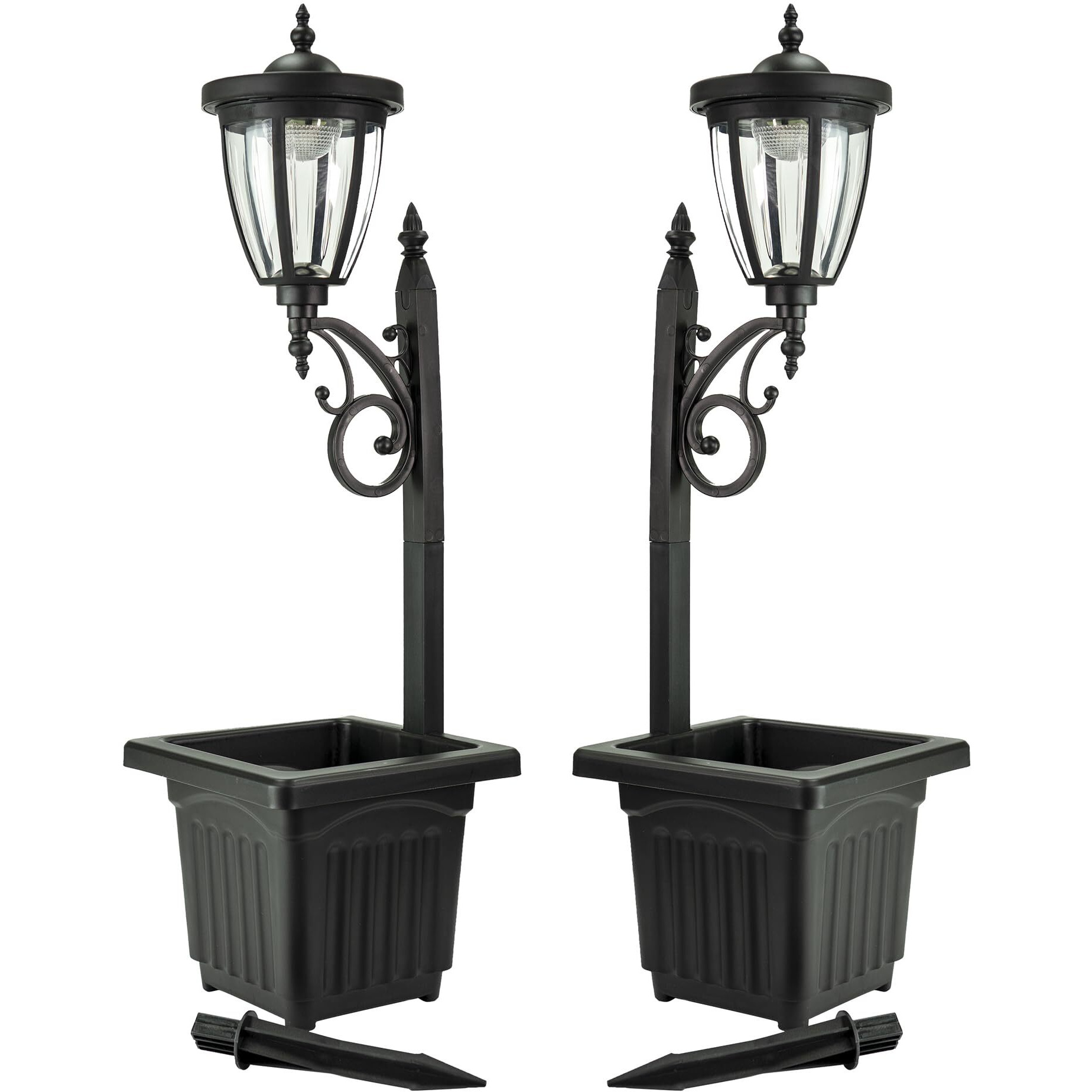 Sun-Ray Kambria Multi Function 2-Piece Set Of Solar Lights With Posts, Ground Stakes, Planters, & Wall Mount Hardware, Outdoor Lights For Patio, Porch, Deck, Yard