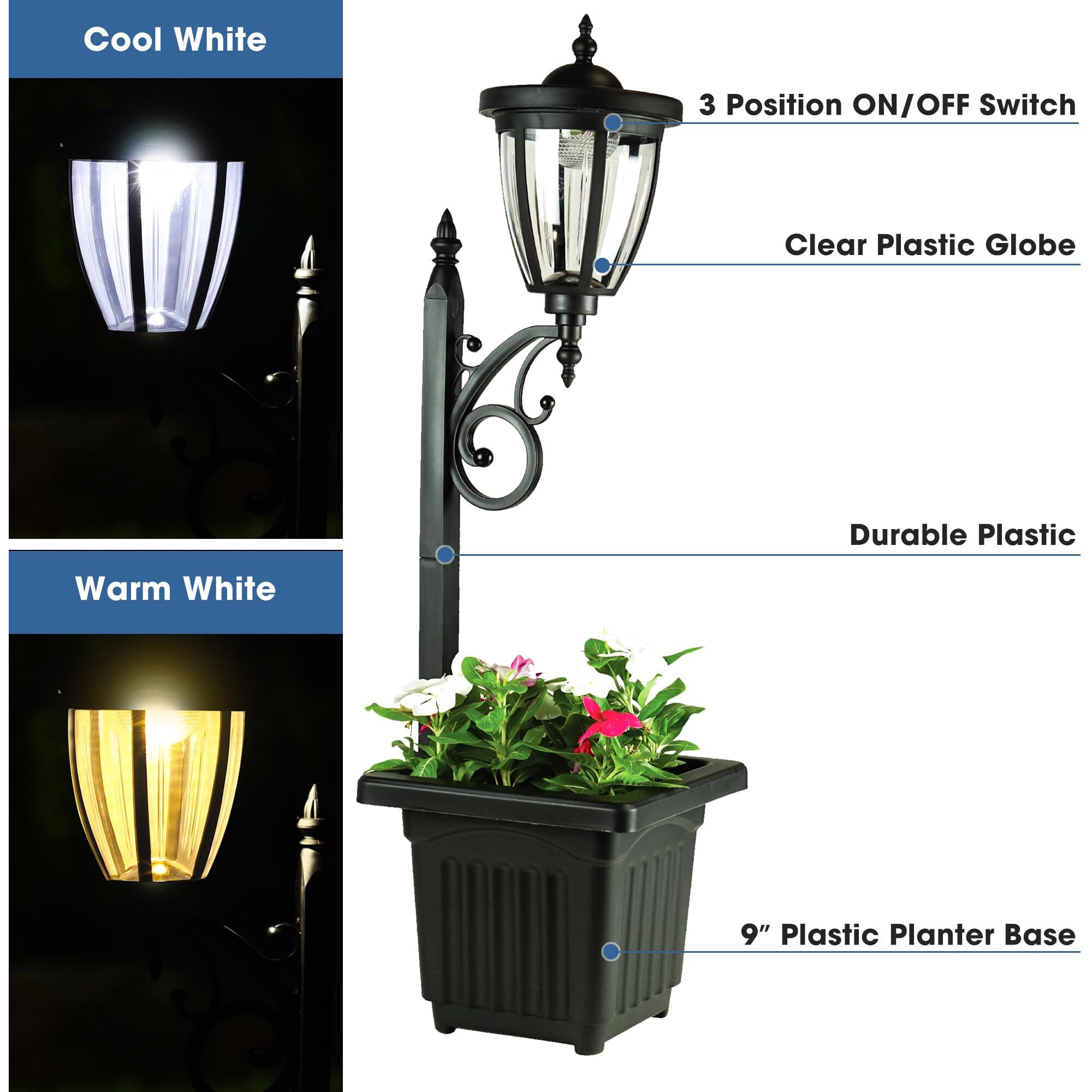 Sun-Ray Kambria Multi Function 2-Piece Set Of Solar Lights With Posts, Ground Stakes, Planters, & Wall Mount Hardware, Outdoor Lights For Patio, Porch, Deck, Yard