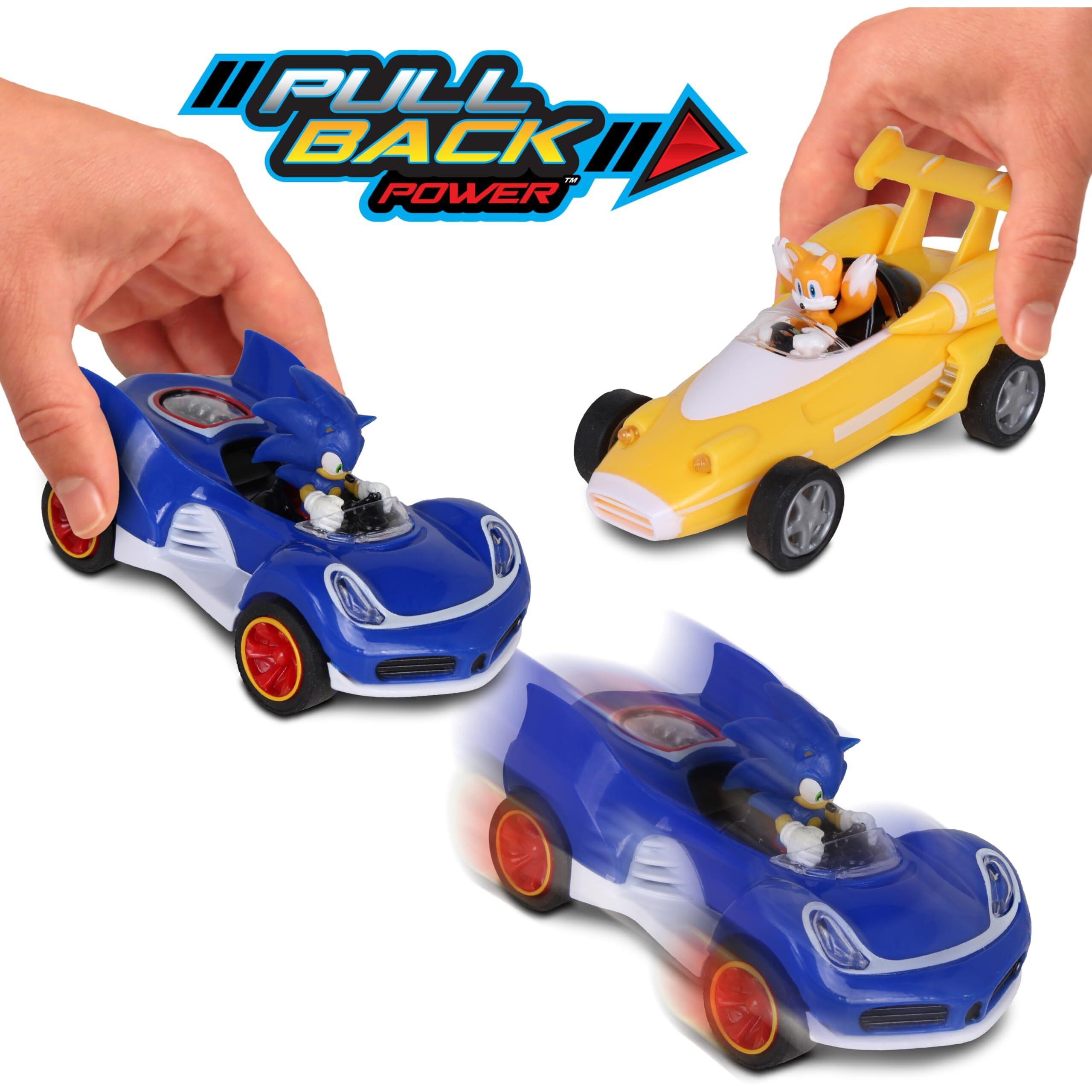 Nkok Sonic Transformed All-Stars Racing 2 Pack Pull Back Action Tails And Sonic Hedgehog, Two Vehicles, Video Game Legends, No Batteries Required, Pull Back - Release - And Watch It Go