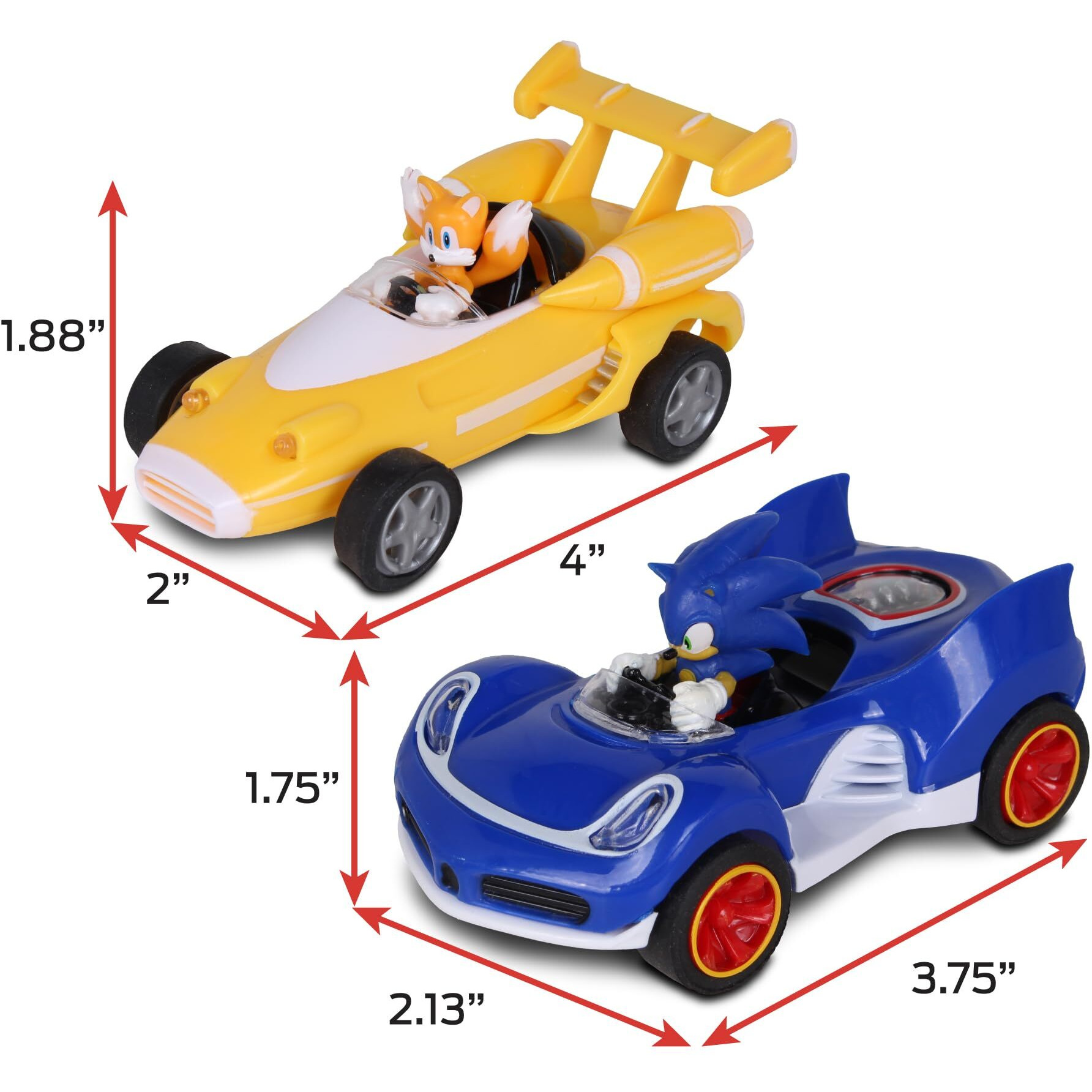 Nkok Sonic Transformed All-Stars Racing 2 Pack Pull Back Action Tails And Sonic Hedgehog, Two Vehicles, Video Game Legends, No Batteries Required, Pull Back - Release - And Watch It Go