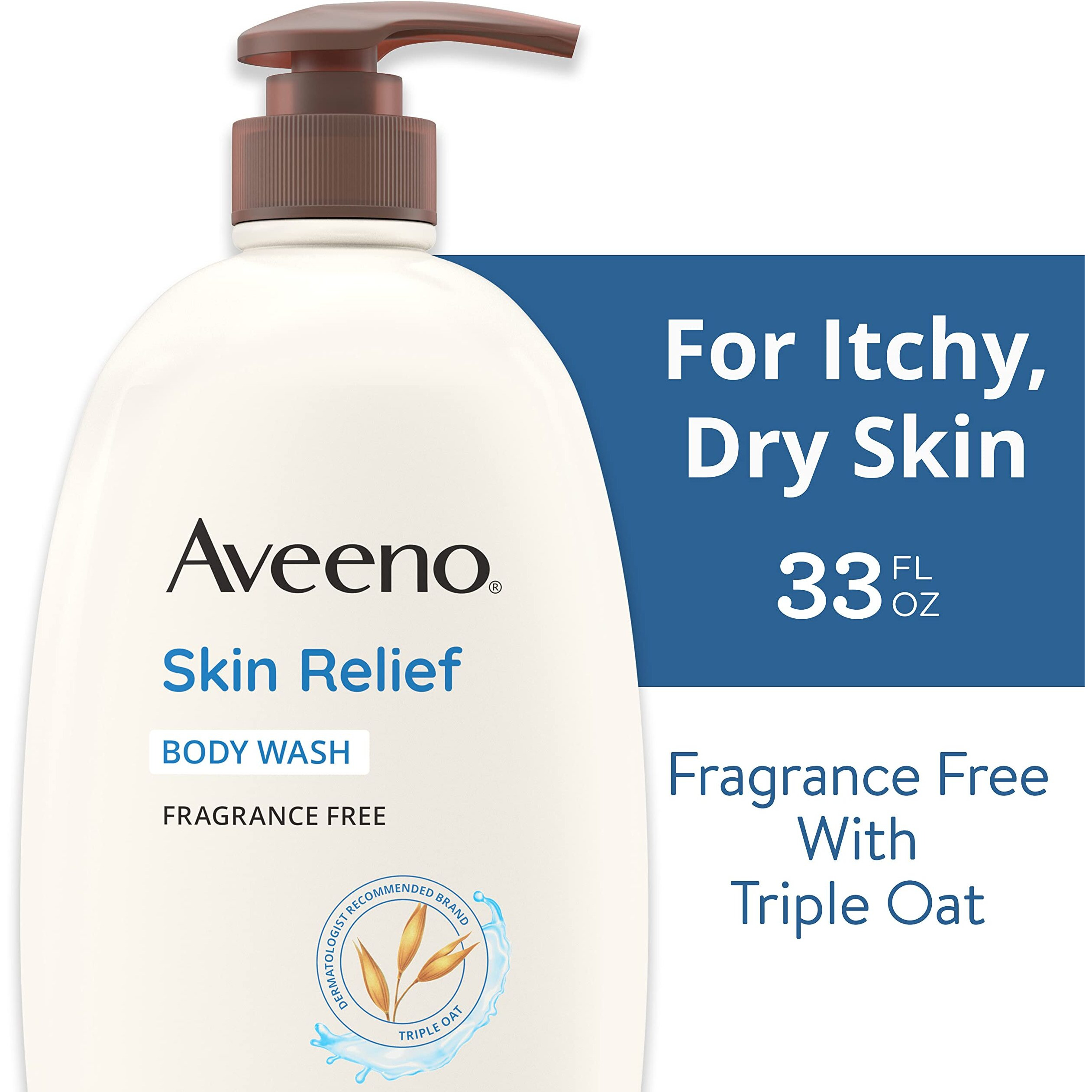 Aveeno Skin Relief Body Wash With Triple Oat Formula Soothes Itchy And Dry Skin, Fragrance Free Body Wash For Sensitive Skin, 33 Fl Oz