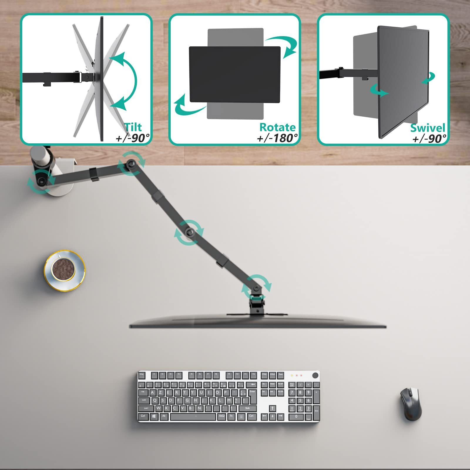 Wali Single Monitor Arm, Universal 3 Tier Arm Fully Adjustable Pole Mount Bracket For Wali Monitor Mounting System (001Armxl), Black