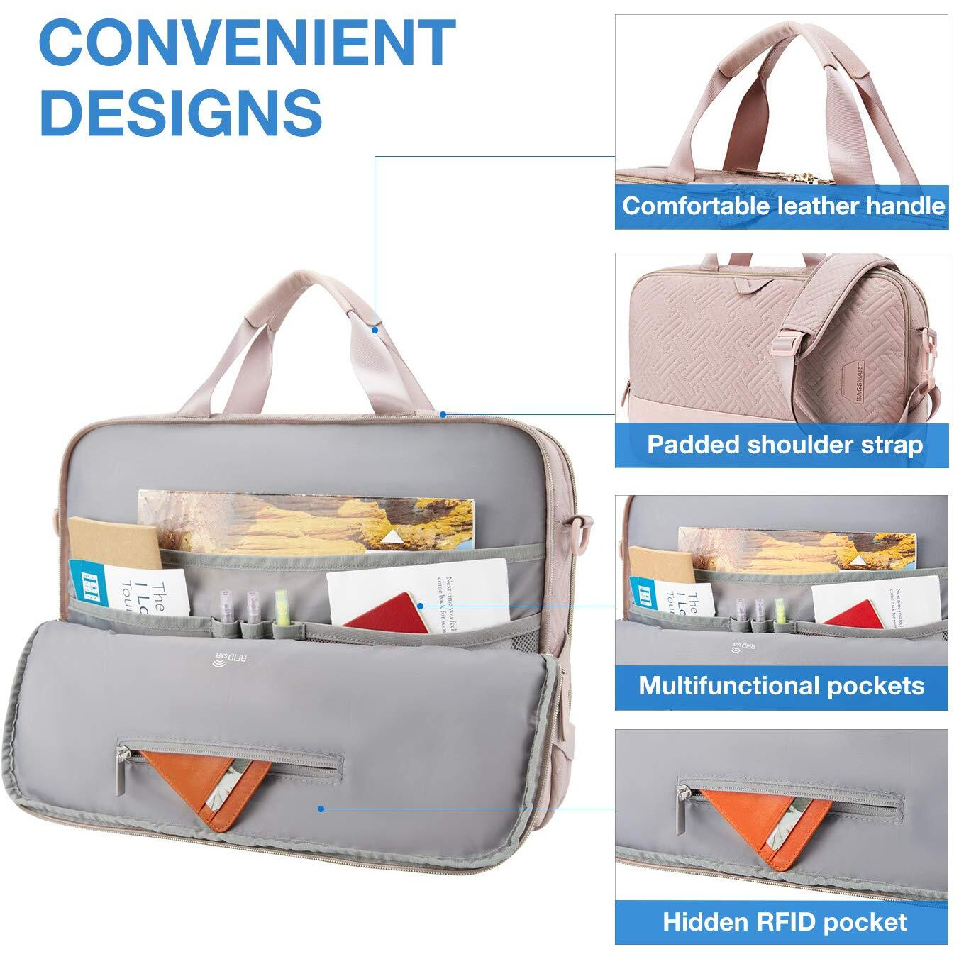 Bagsmart Laptop Bag For Women, 15.6 Inch Computer Bag,Laptop Carrying Case,Laptop Business Briefcase,Office Bag Travel Work,Pink