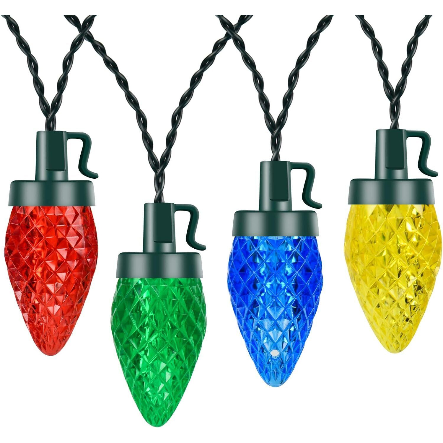 Zieglad C9 Battery Operated Christmas Lights (16.5Ft), Multicolor 50 Bulbs Led Christmas String Light Set, Faceted Christmas Tree Lights 8 Light Mode Christmas Decorations For Indoor Outdoor