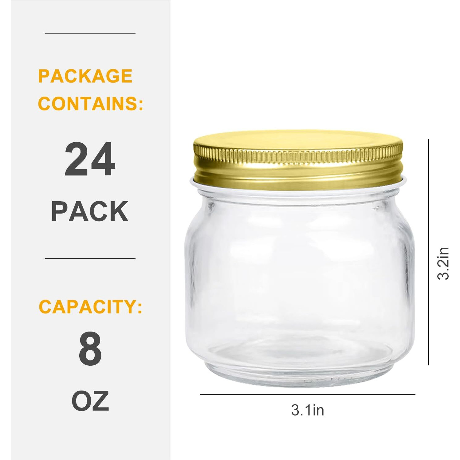 Encheng 8 Oz Glass Jars With Lids,Ball Regular Mouth Mason Jars For Storage,Canning Jars For Caviar,Herb,Jelly,Jams,Honey,Dishware Safe,Set Of 24