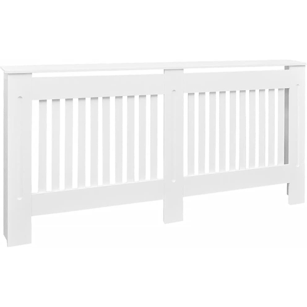 Vidaxl Radiator Cover, Slatted Design Heater Cover Cabinet With Top Storage Shelf, Hide Cluttered Pipes, Mdf, 67.7''X7.5''X32.1'', White