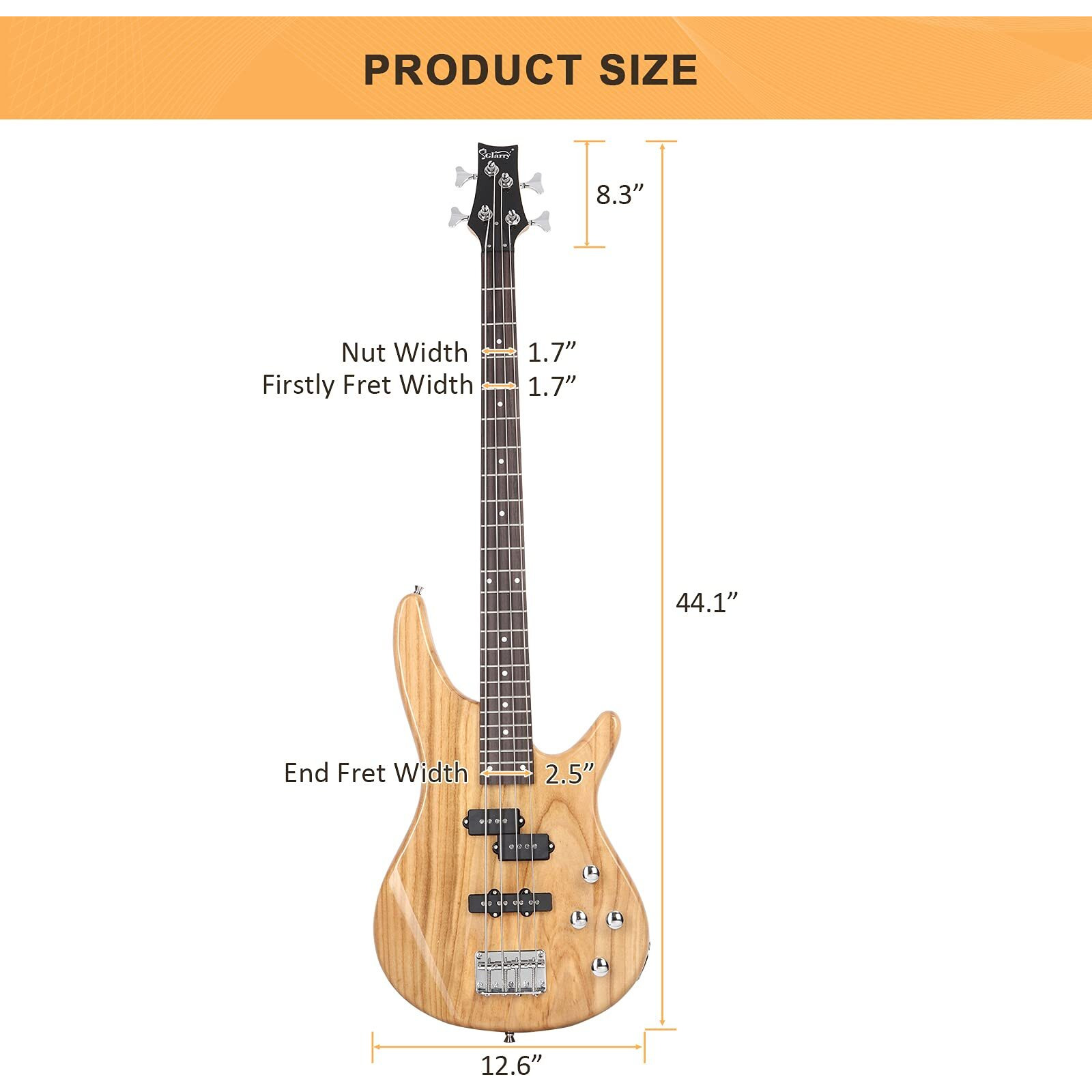Glarry Electric Bass Guitar Full Size 4 String Exquisite Stylish Bass With Power Line, Bag And Wrench Tool (Natural Wood)