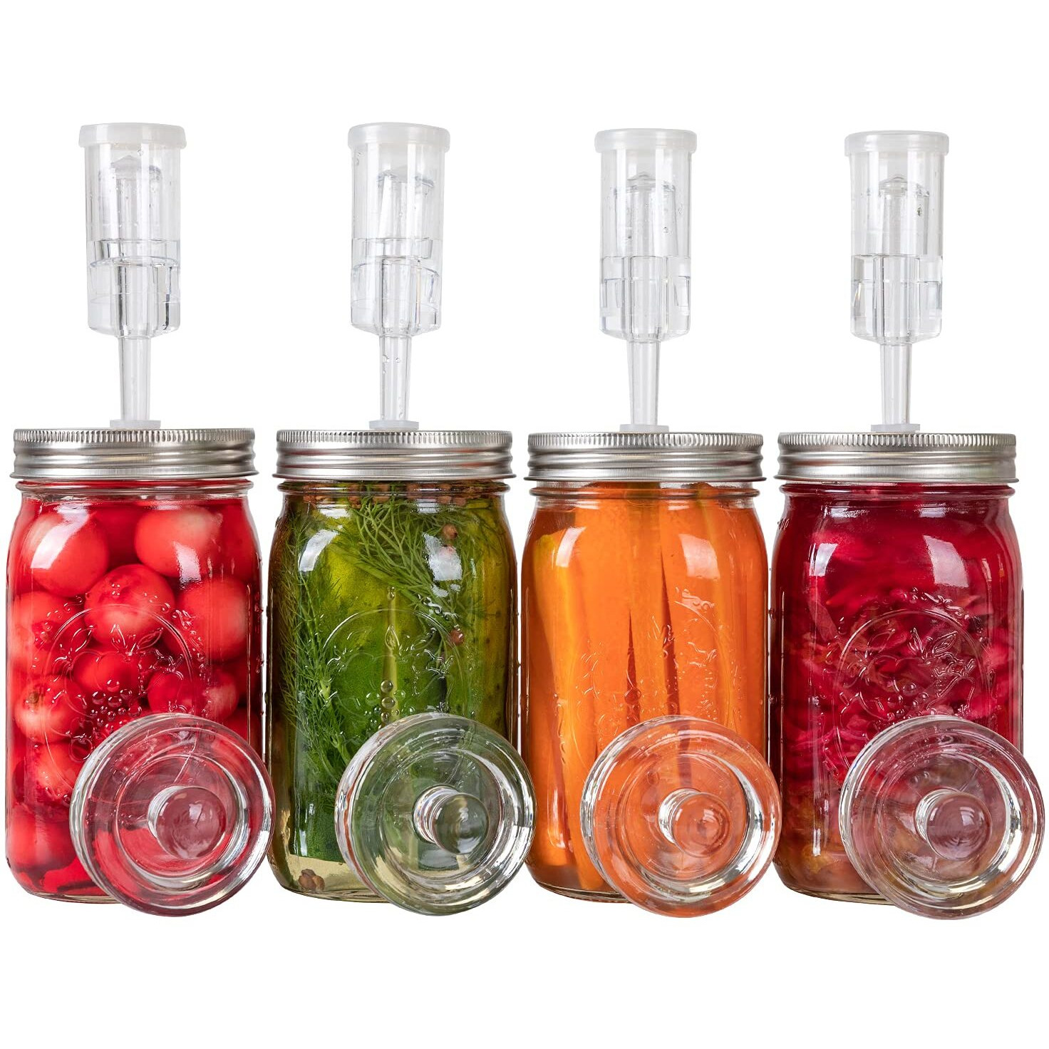 Jillmo Fermentation Kit, Pack Of 4 Wide Mouth Fermentation Lids With Weights For Mason Jars (No Jars)