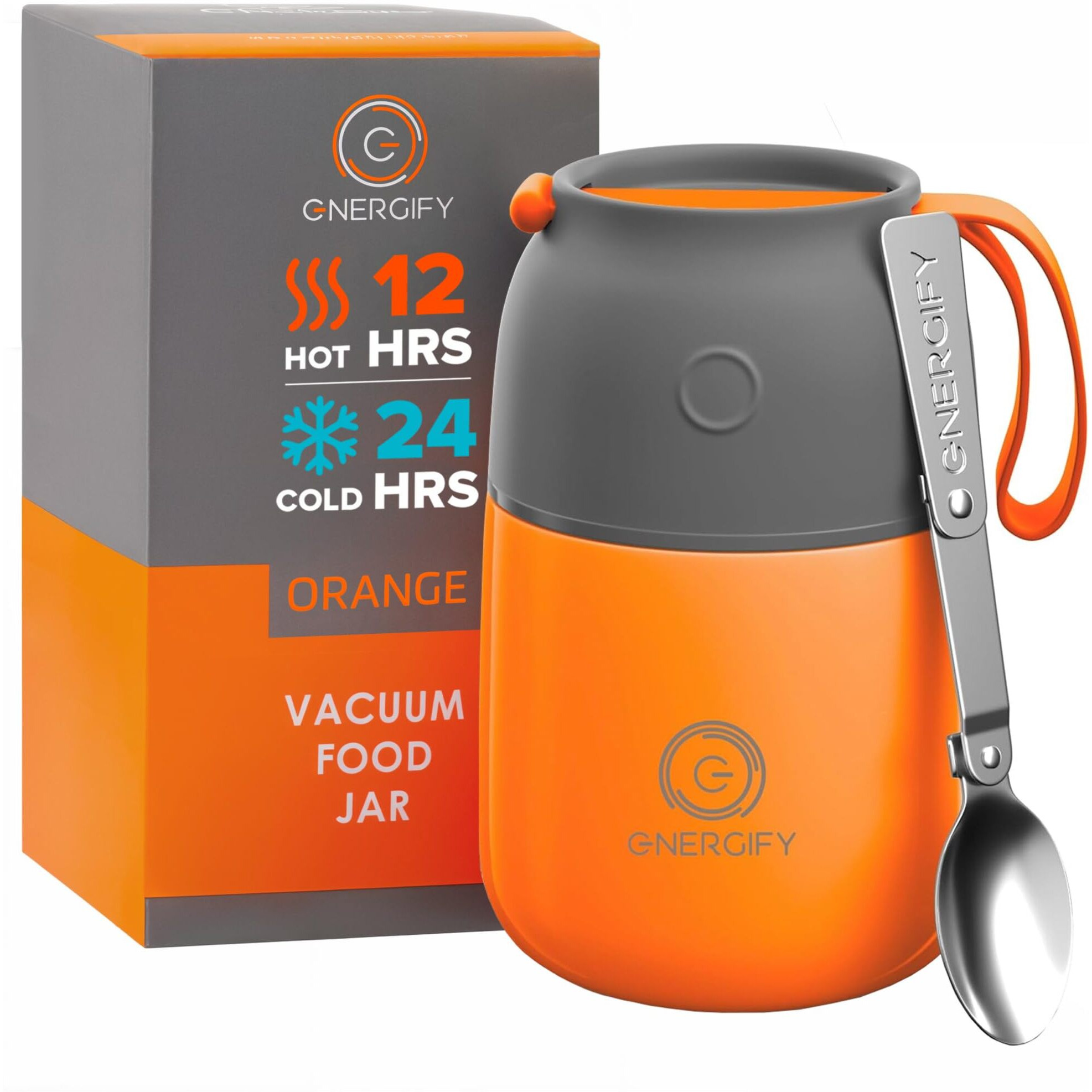 Energify Vacuum Insulated Food Jar Wide Mouth 17 Oz Soup Thermo With Folding Spoon - Thermal Lunch Containers For Kids & Adults - Leak Proof Stainless Steel Thermos For Hot Food Keep 12H And Cold 24H