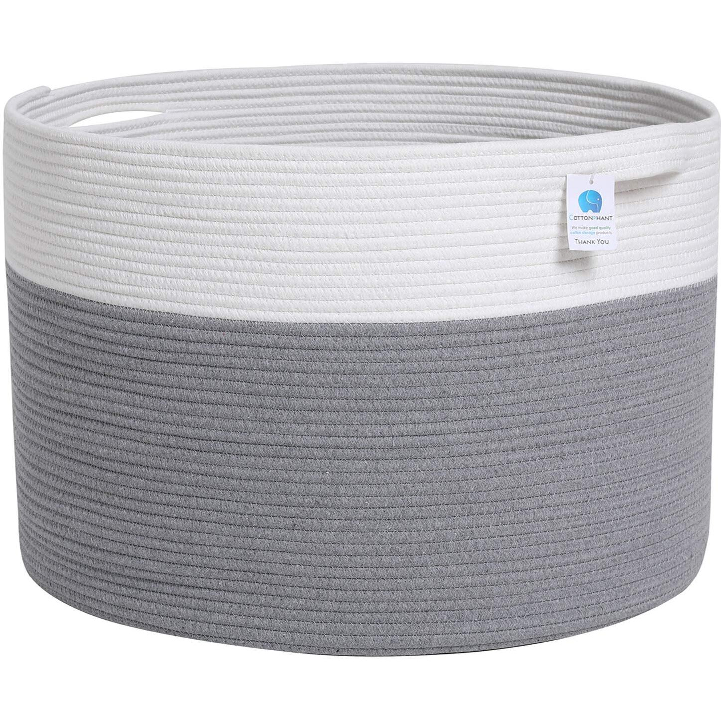 24"" X 24"" X 17"" Max Size Large Cotton Rope Basket, Extra Large Storage Basket, Woven Laundry Hamper, Cloth Storage Bin, For Blankets Clothes Towels Pillows In Living Room, Grey