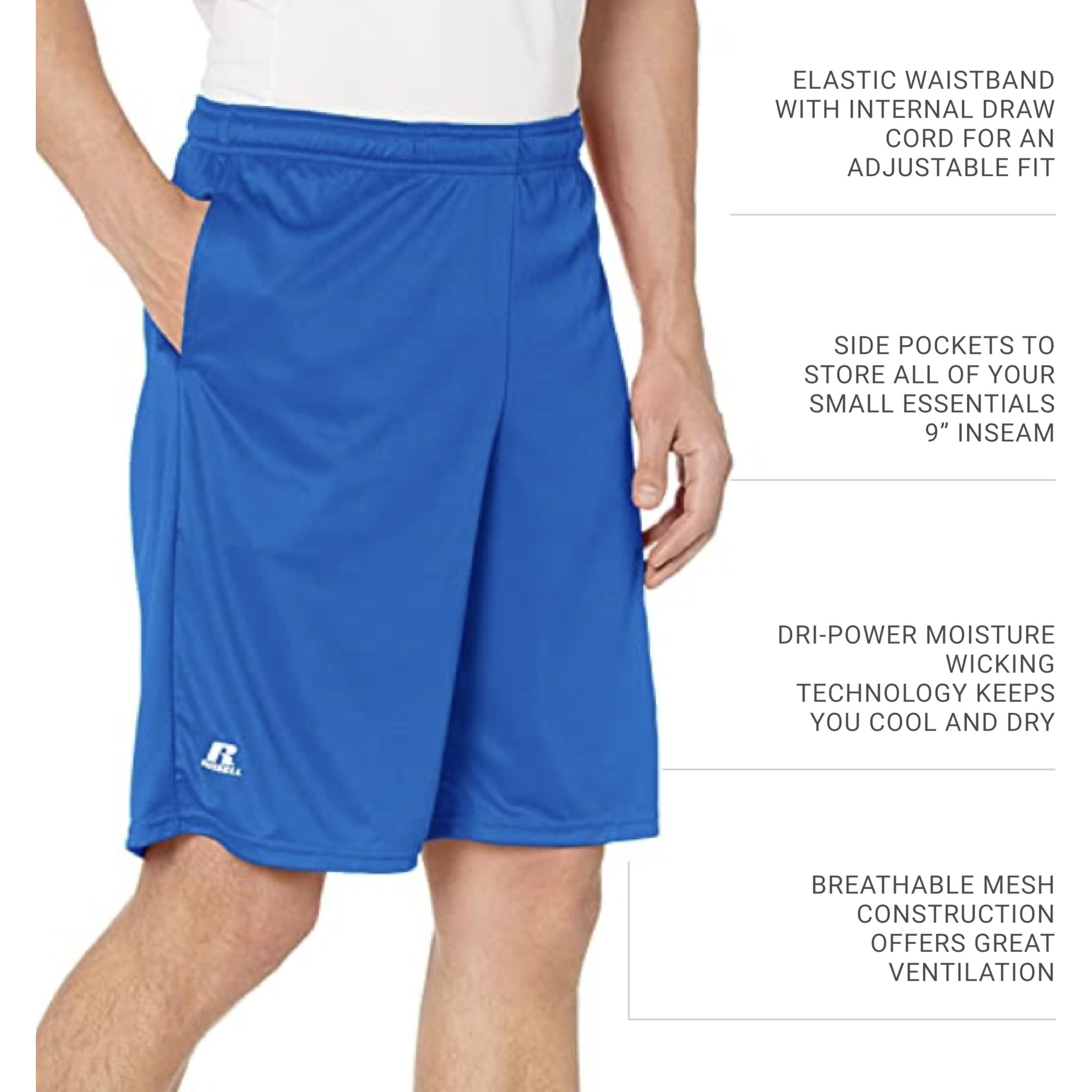Russell Athletic Men's Dri-Power Performance Short With Pockets Shorts, Royal, Xl