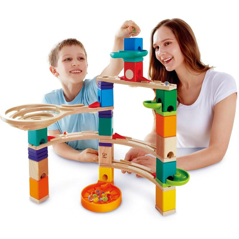 Hape Quadrilla Cliffhanger Wooden Marble Run Blocks | Marble Maze Run Set, Early Educational Stem Development Building Toys For Kids, Multicolor, ModelE6020