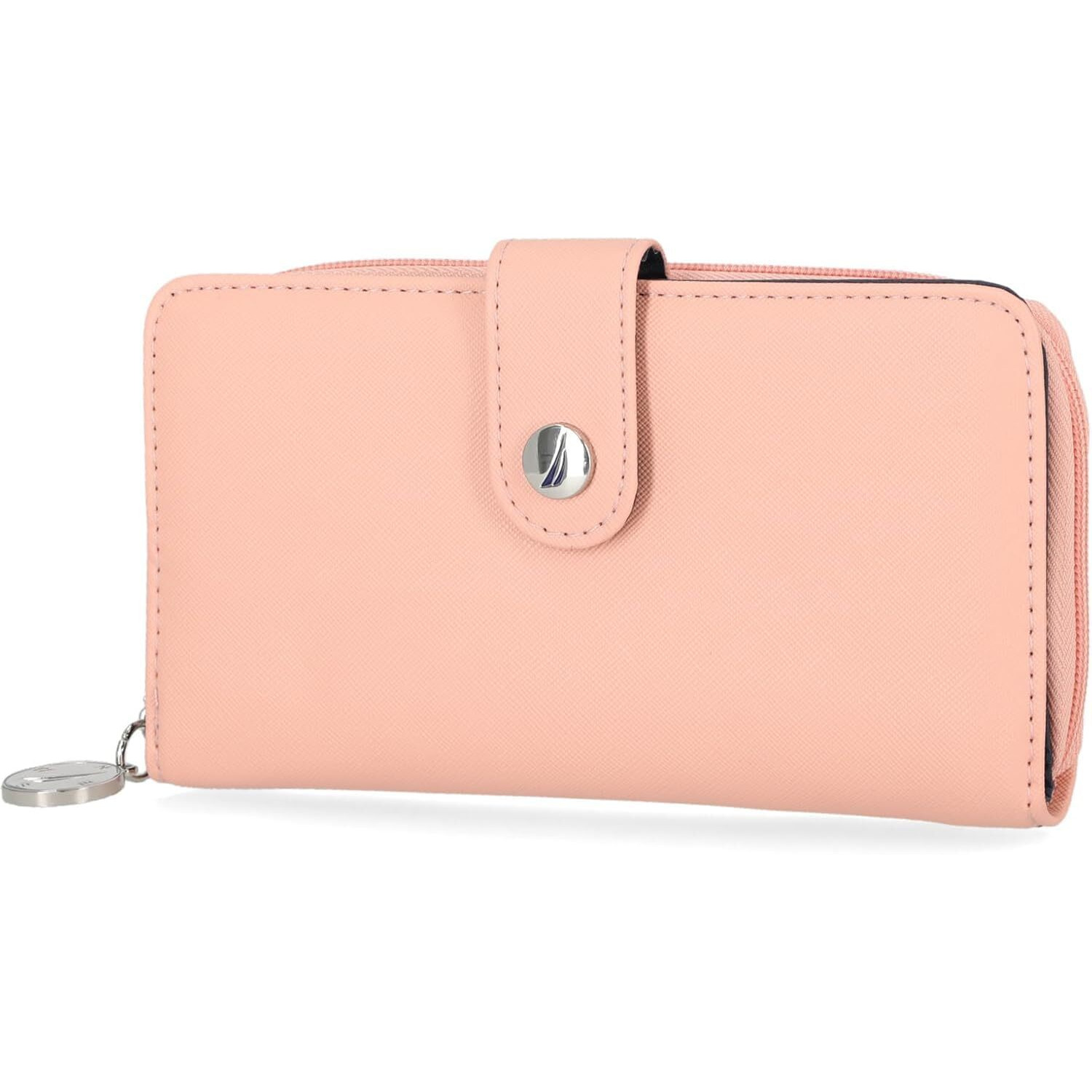 Nautica Womens, Be Shore Vegan Leather Rfid Wallet, Zip Around Clutch Large Slim Phone Case And Multi Card Organizer, Aloha, Pink