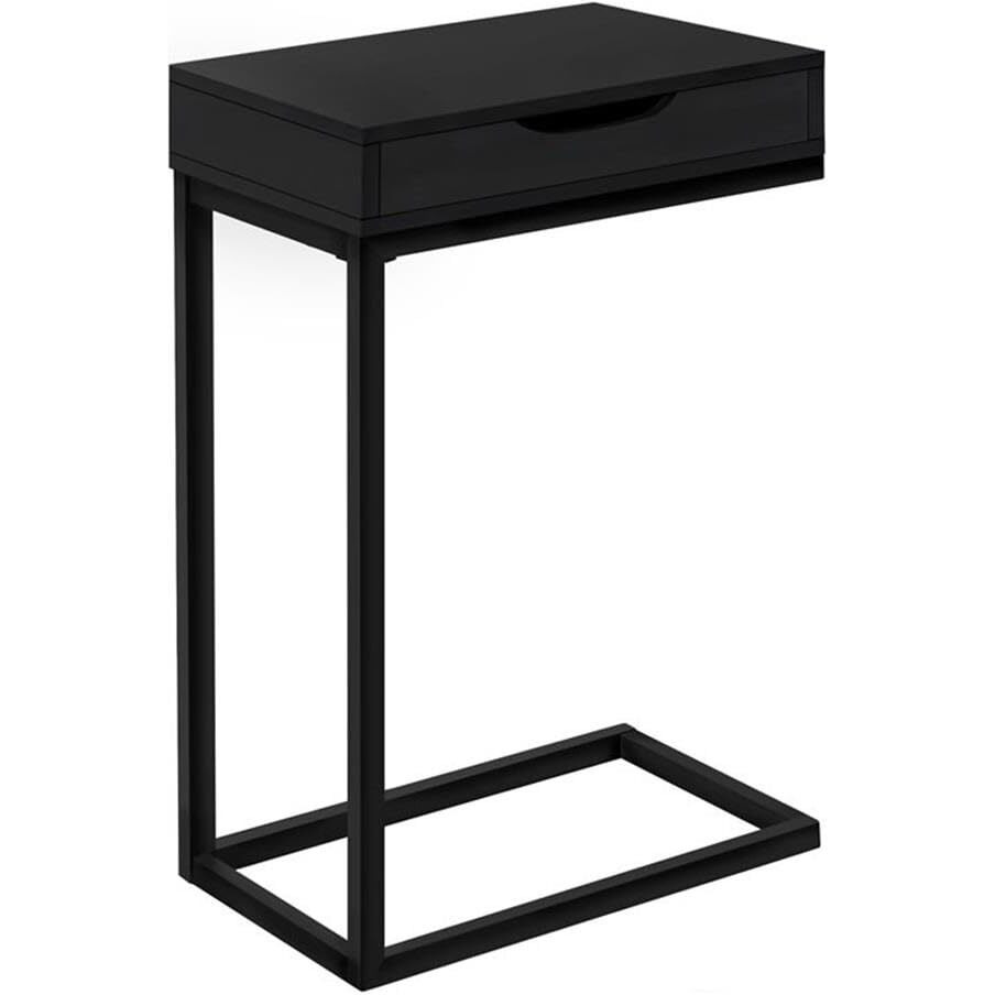 Monarch Specialties 3600, C-Shaped, End, Side, Snack, Storage, Living Room, Bedroom, Laminate, Black, Contemporary, Modern Accent Table Metal With A Drawer, 16"" L X 10.25"" W X 24.5"" H