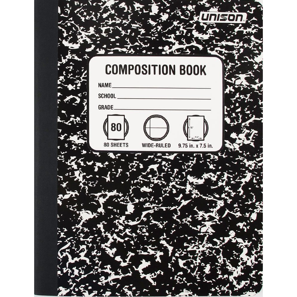 Bundle Of 5 Wide Ruled Marbled Composition Notebooks 1 Of Each Color Red, Blue, Green, Yellow And Black