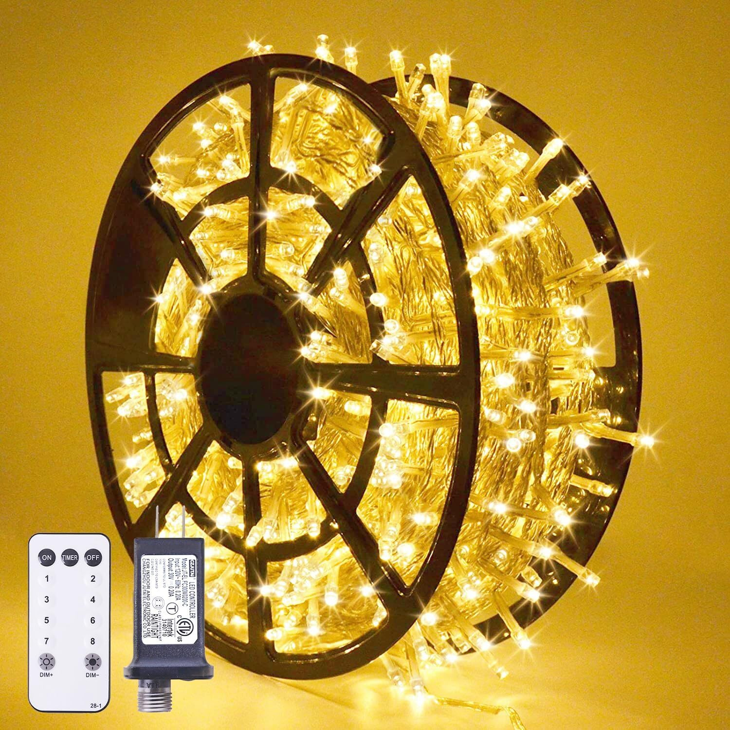 Jmexsuss 168Ft 600 Led Christmas Lights Outdoor Waterproof 8 Modes Indoor Christmas String Lights Warm White Christmas Tree Lights Plug In For Room Bedroom Wedding Party Holiday Decorations.