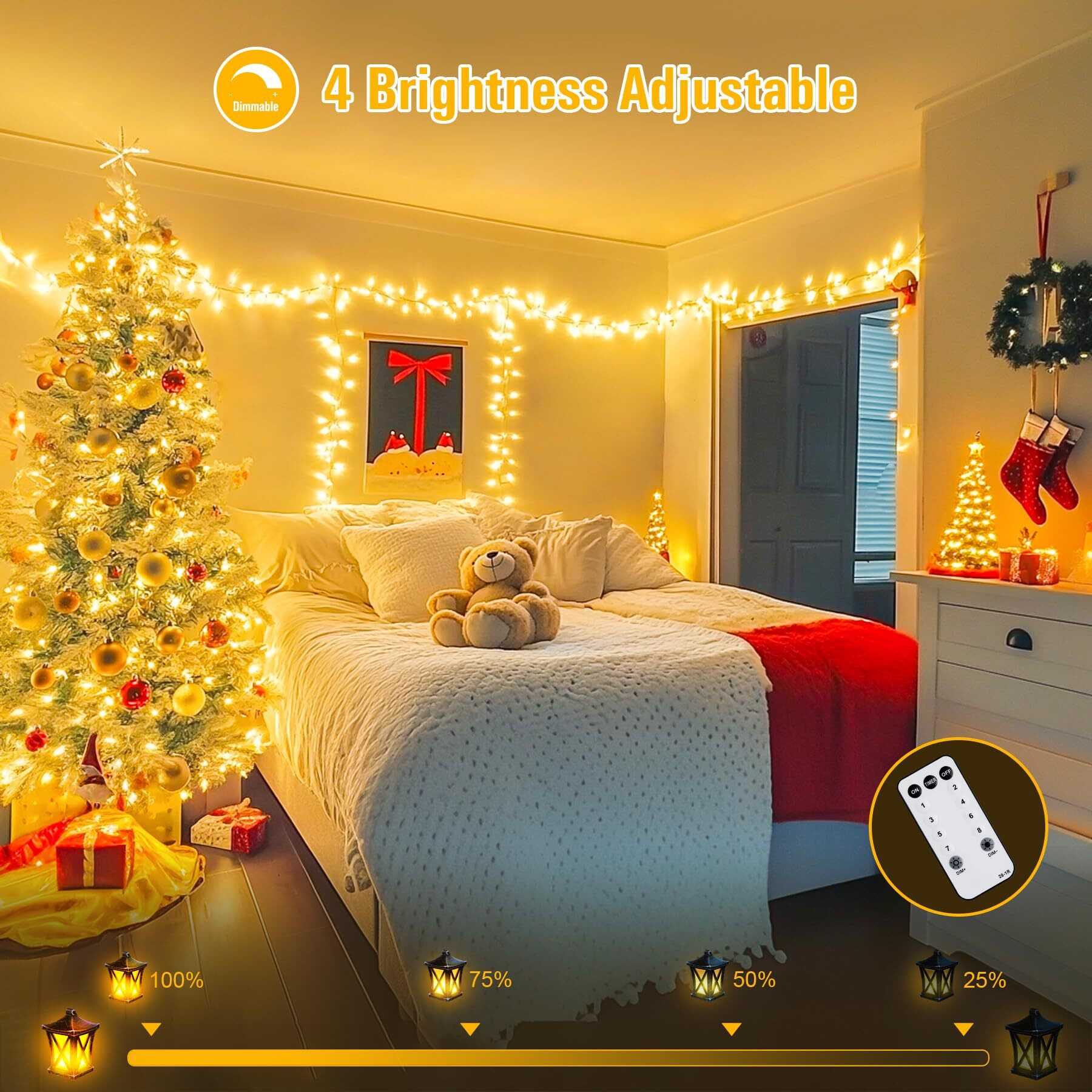 Jmexsuss 168Ft 600 Led Christmas Lights Outdoor Waterproof 8 Modes Indoor Christmas String Lights Warm White Christmas Tree Lights Plug In For Room Bedroom Wedding Party Holiday Decorations.
