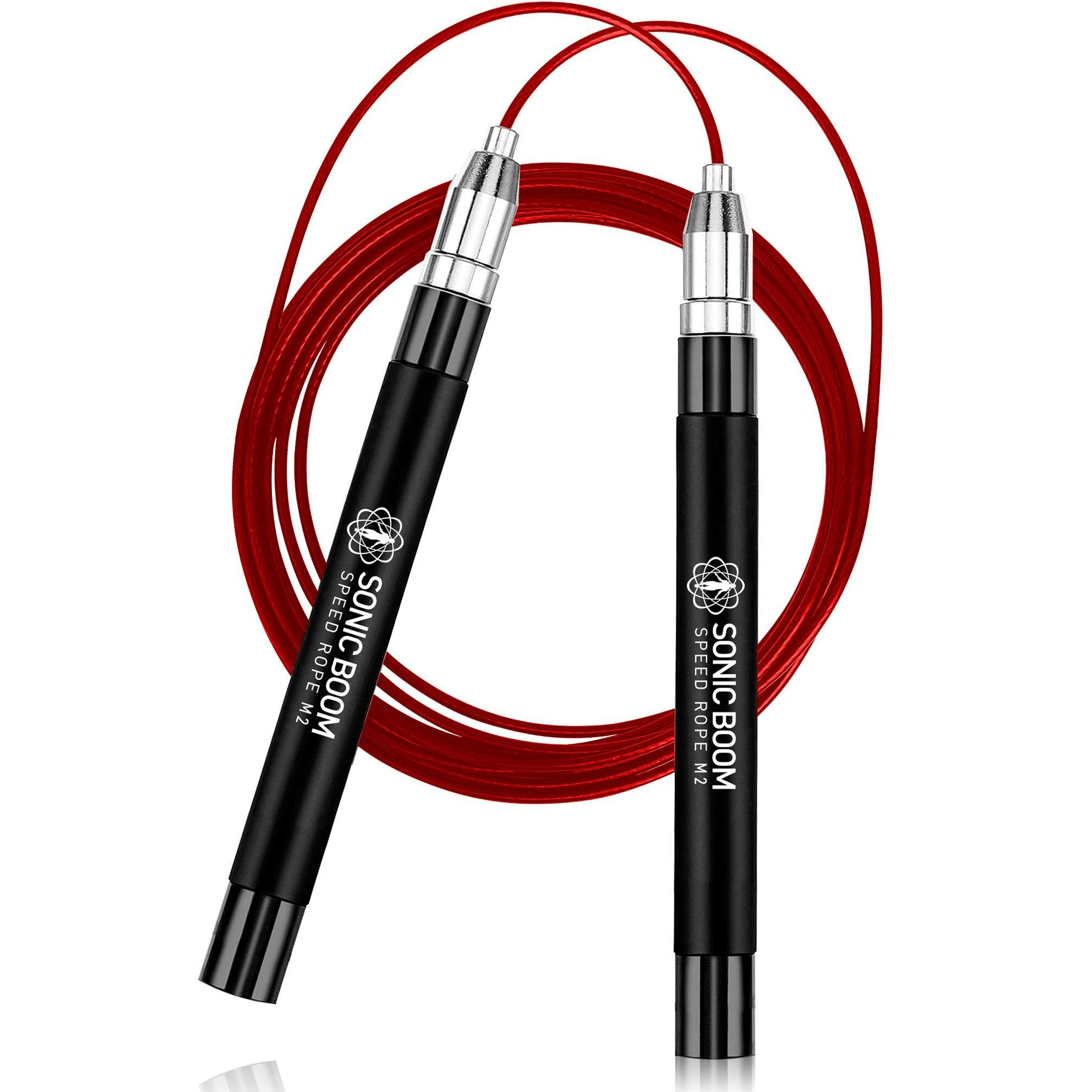 Epitomie Fitness Sonic Boom M2 High Speed Jump Rope - Patent Pending Self-Locking, Screw-Free Design - Weighted, 360 Degree Spin, Silicone Grip With 2 Speed Rope Cables For Home Workout, & More