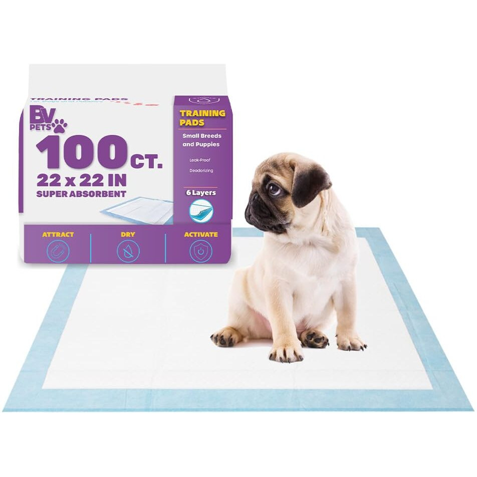 Bv Puppy Pads Leak-Proof 100 Count 22"&quotX 22"" | Pee Pads For Dogs Quick Absorb 6-Layer- Dog Pee Pads- Dog Pads 100 Pack- Potty Pads For Dogs- Puppy Pee Pads, Pee Pad Training Pads For Dogs, Pet Pee Pads