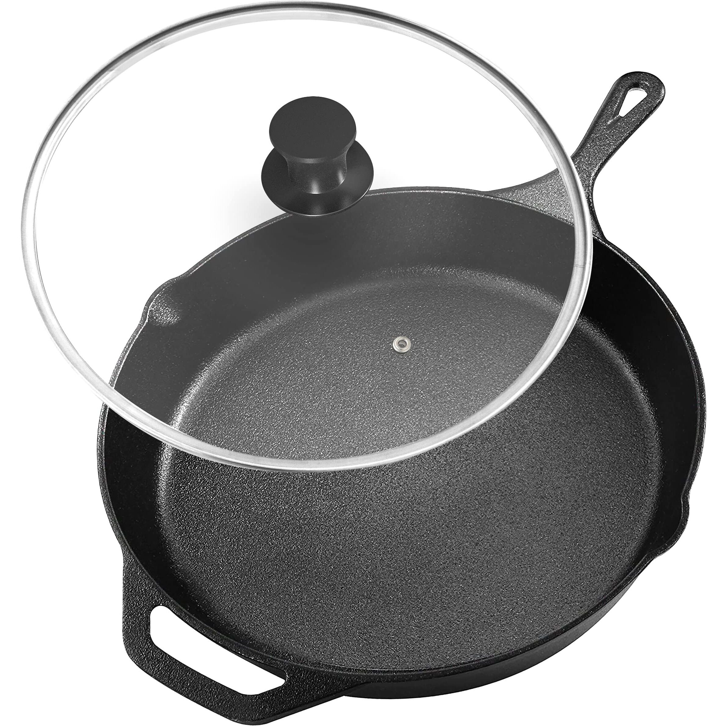 Utopia Kitchen 10 Inch Saute Fry Pan Pre-Seasoned Cast Iron Skillet With Lid, Frying Pan, Cast Iron Pan, Safe Grill Cookware For Indoor & Outdoor Use - Cooking Gift For Men & Women (Black)