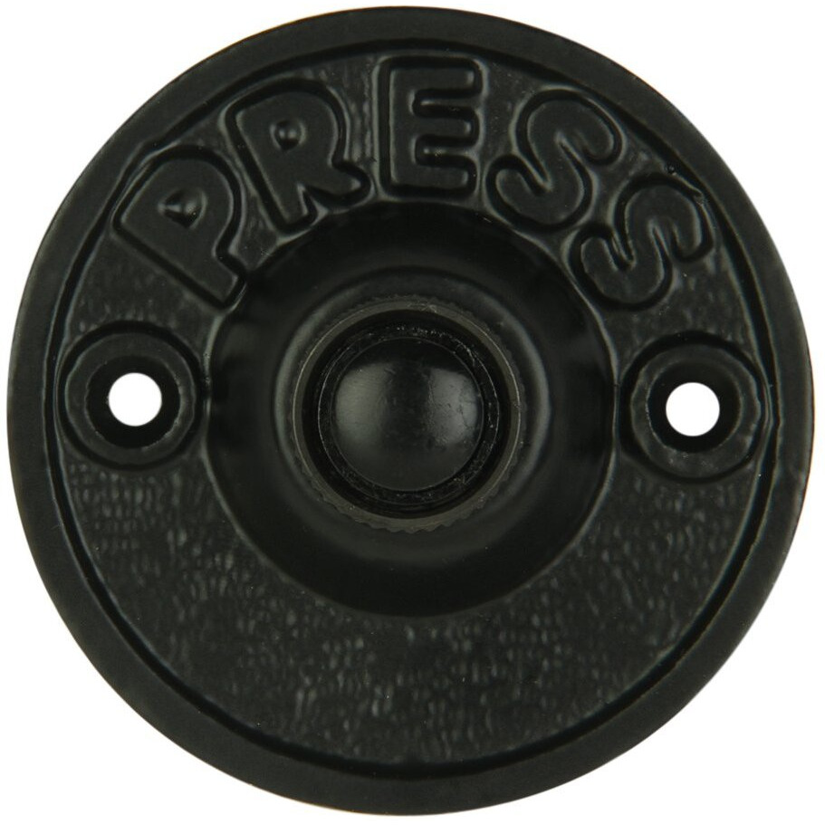 Wired Iron Circular Doorbell Chime Push Button In Black Powder Coat Finish Vintage Decorative Door Bell With Easy Installation, 2 5/8"" Diameter
