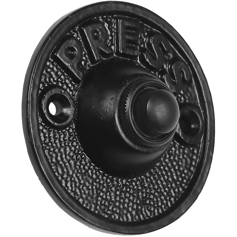 Wired Iron Circular Doorbell Chime Push Button In Black Powder Coat Finish Vintage Decorative Door Bell With Easy Installation, 2 5/8"" Diameter
