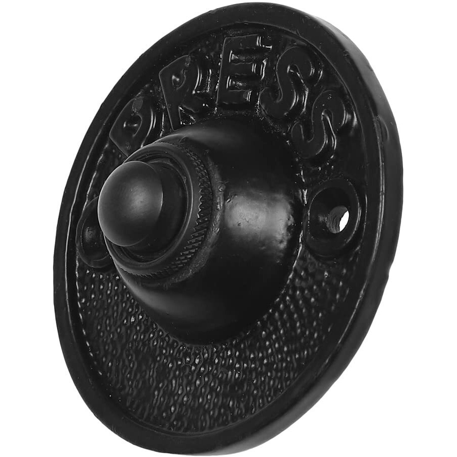 Wired Iron Circular Doorbell Chime Push Button In Black Powder Coat Finish Vintage Decorative Door Bell With Easy Installation, 2 5/8"" Diameter