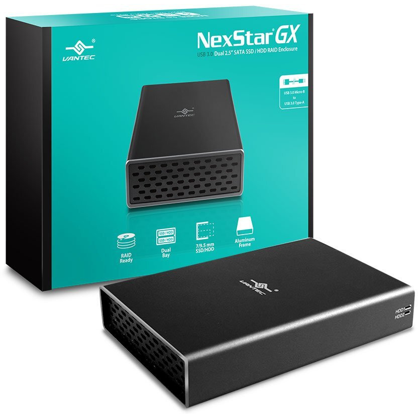 Vantec Nexstar Gx Usb 3.0 Dual 2.5"" Sata Ssd/Hdd Raid Enclosure, Black (Nst-272S3-Bk)