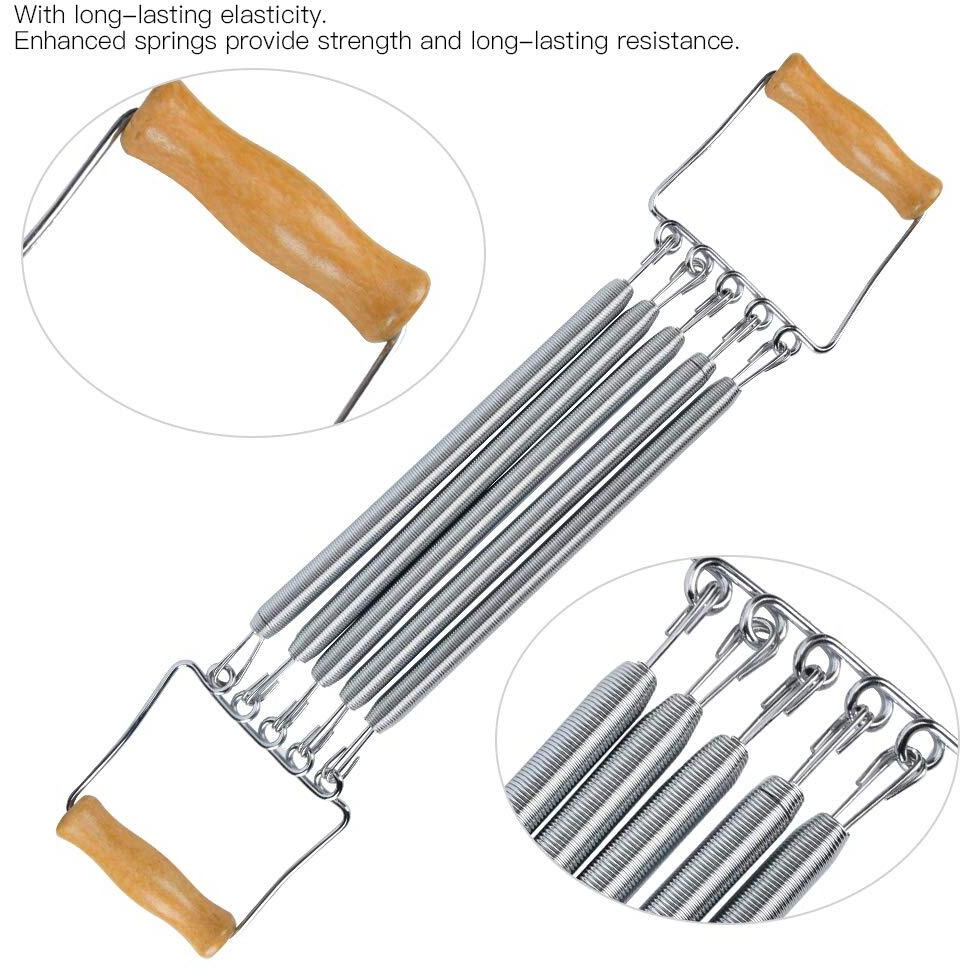 Keenso Chest Expander,Wooden Handle 5 Removable Spring Chest Expander For Men Home Gym Workout