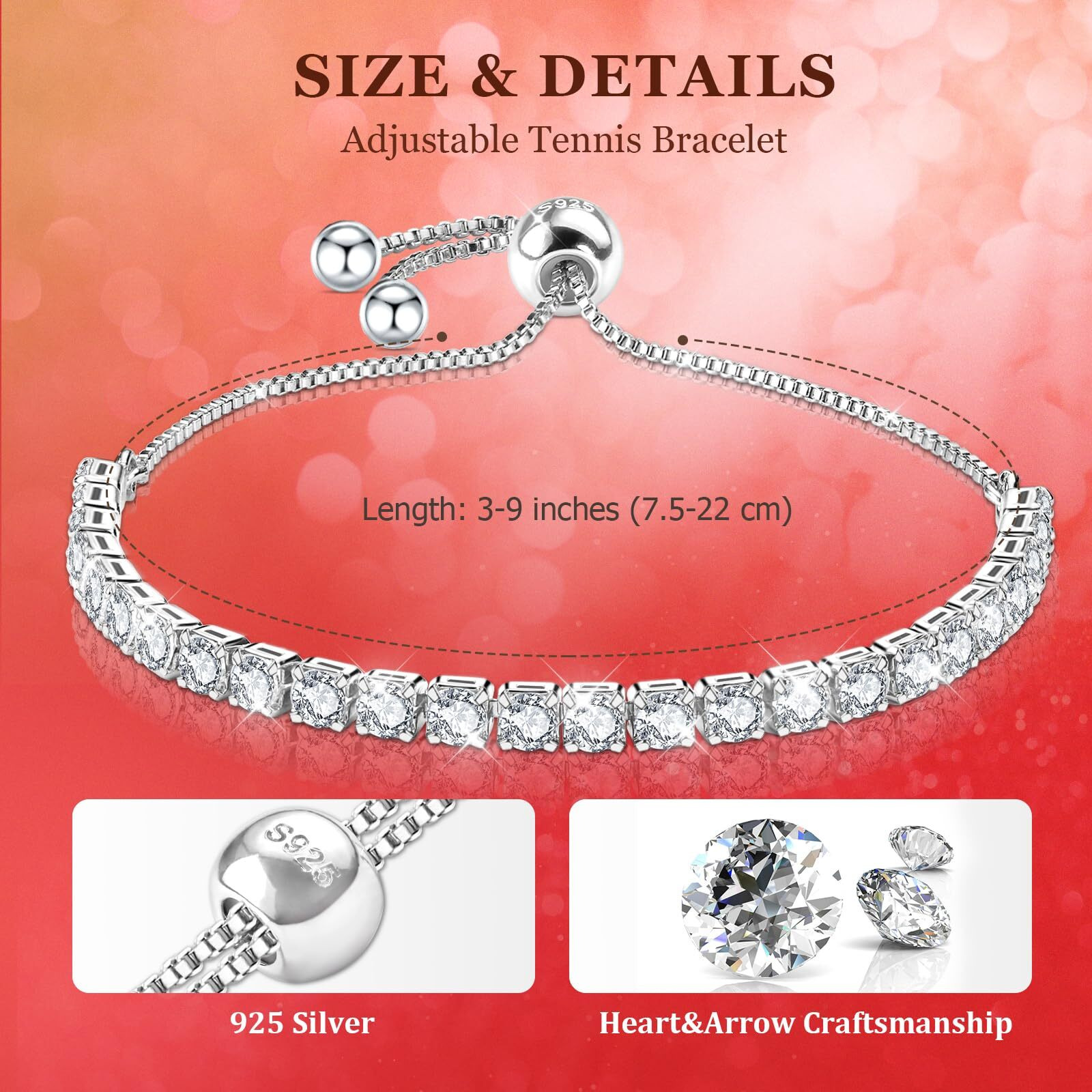 J.F  E Silver Bracelet Silver Bracelets For Women Tennis Bracelets For Women Cubic Zirconia Bracelet Sterling Silver Bracelets For Women Adjustable Bracelet For Women Gifts For Women