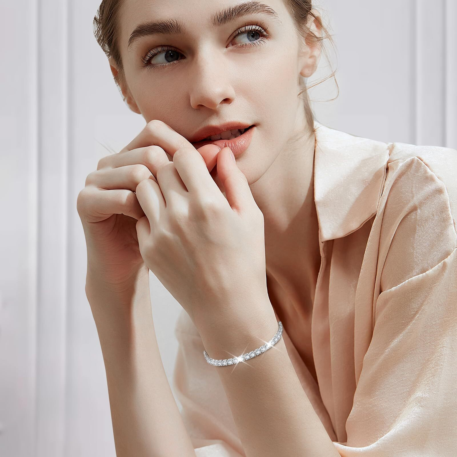 J.F  E Silver Bracelet Silver Bracelets For Women Tennis Bracelets For Women Cubic Zirconia Bracelet Sterling Silver Bracelets For Women Adjustable Bracelet For Women Gifts For Women
