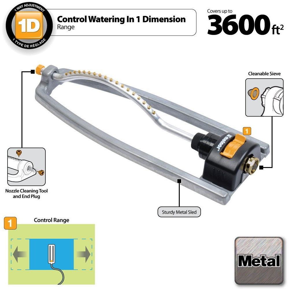 Melnor 65079-Amz Metal Oscillating Sprinkler With Quickconnectproduct Adapter Watering Set, 3600 Sq. Ft. Coverage