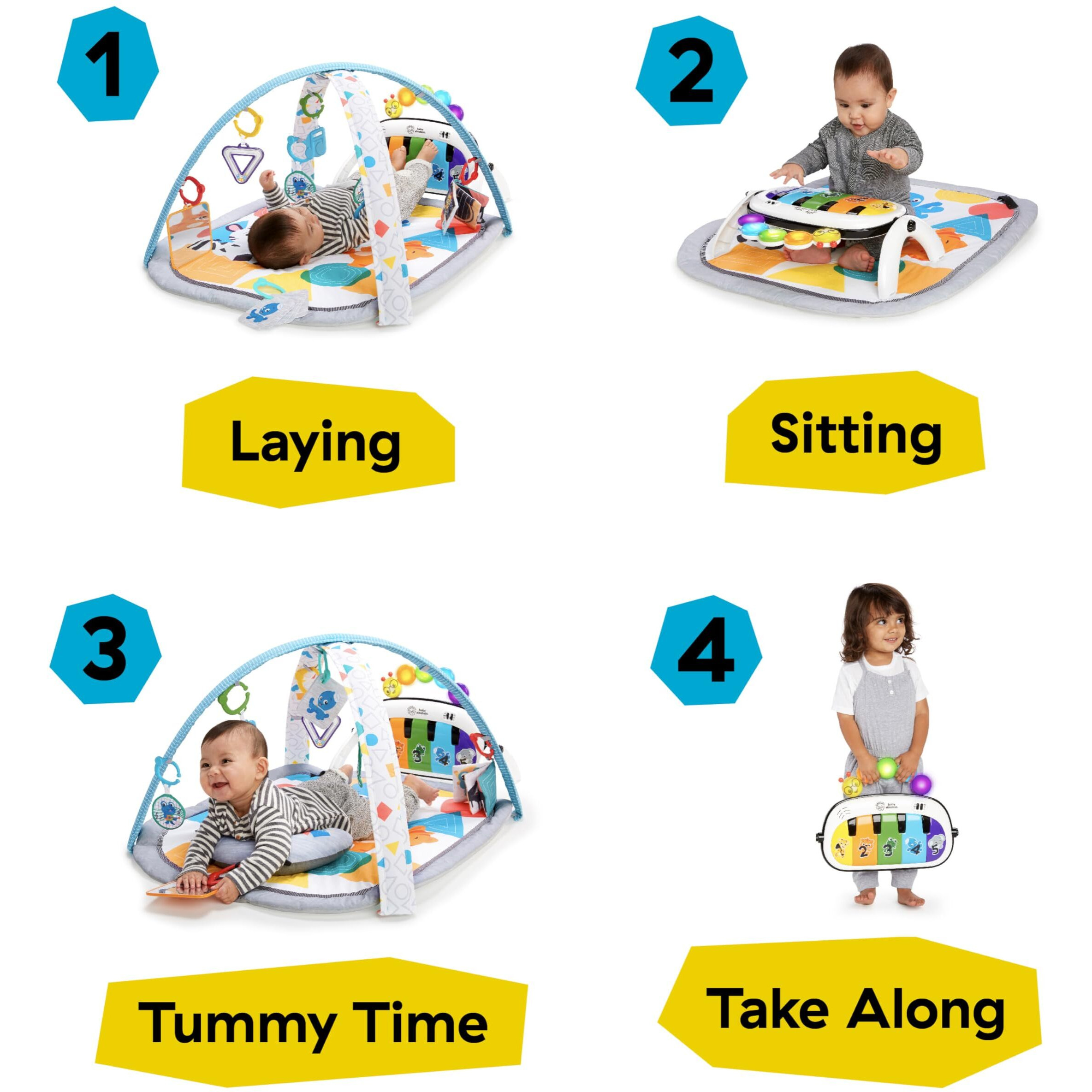Baby Einstein 4-In-1 Kickin' Tunes Music And Language Play Gym And Piano Tummy Time Activity Mat