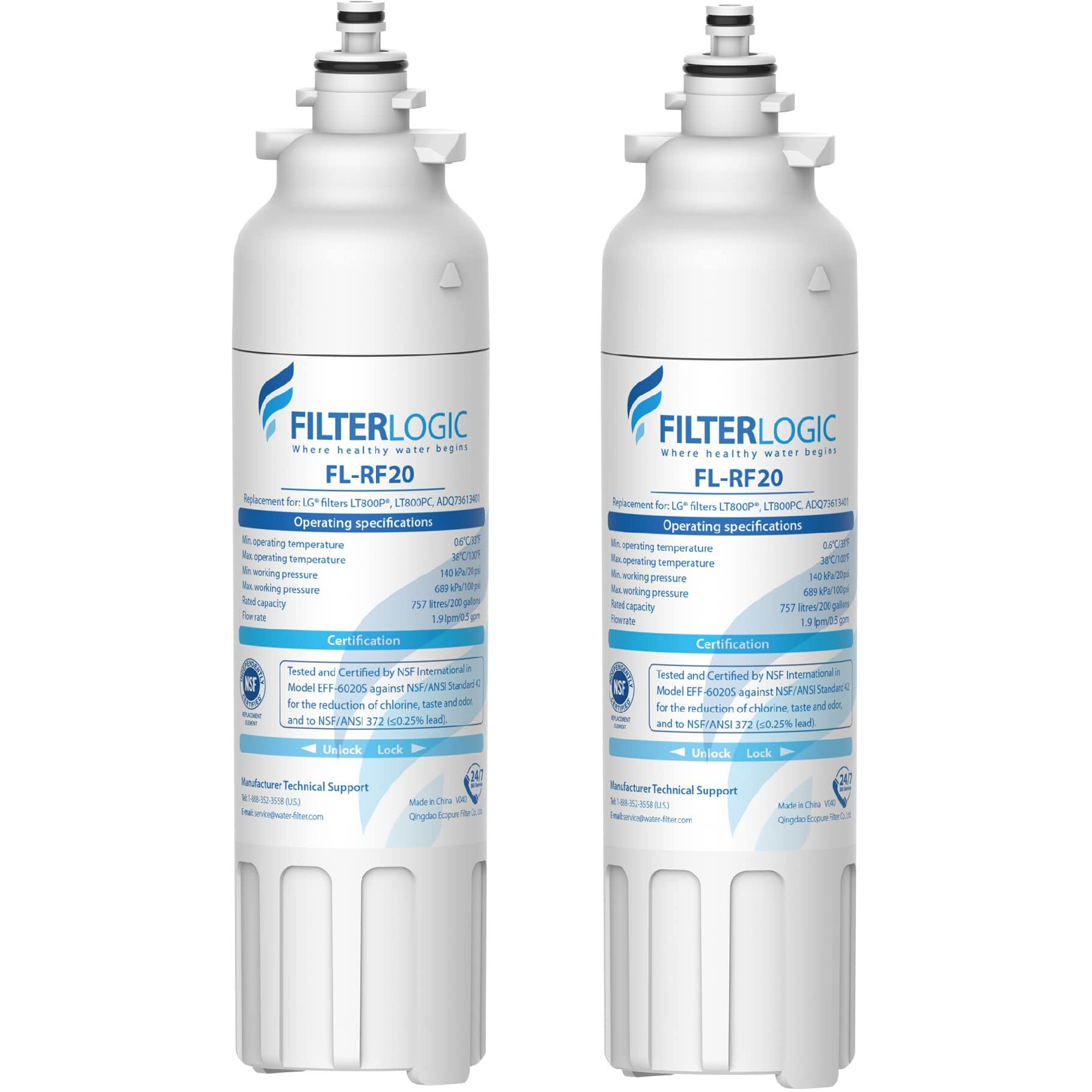 Filterlogic Adq73613401 Refrigerator Water Filter, Replacement For Lg Lt800P, Lt800Pc, Adq736134, Adq73613402, Lsxs26326S, Lsxs26366S, Lmxs30776S, Lsxs26366D, Lmxc23746S, 46-9490, 469490, Pack Of 2