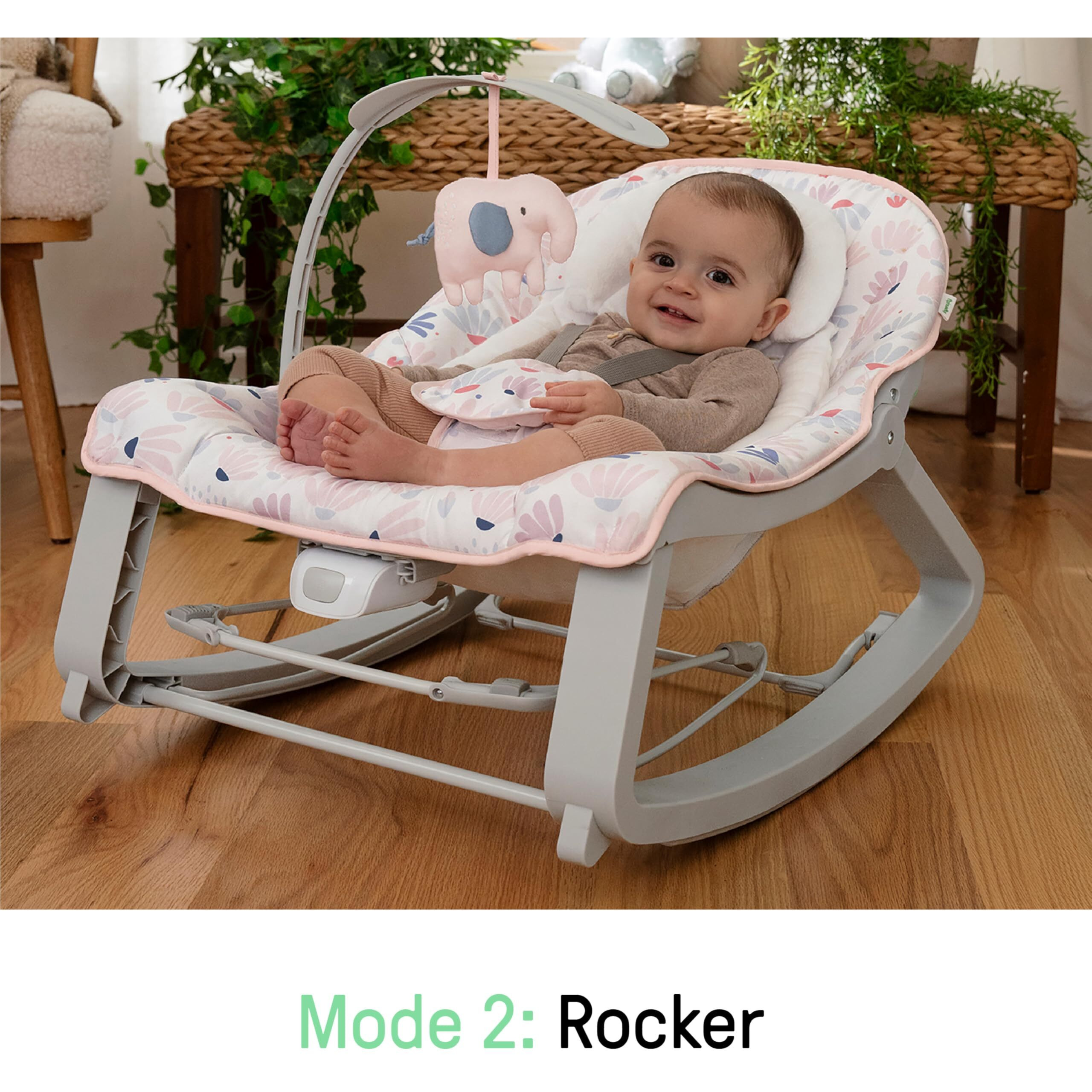 Ingenuity Keep Cozy 3-In-1 Grow With Me Vibrating Baby Bouncer Seat & Infant To Toddler Rocker, Vibrations & -Toy Bar, 0-30 Months Up To 40 Lbs (Pink Burst)