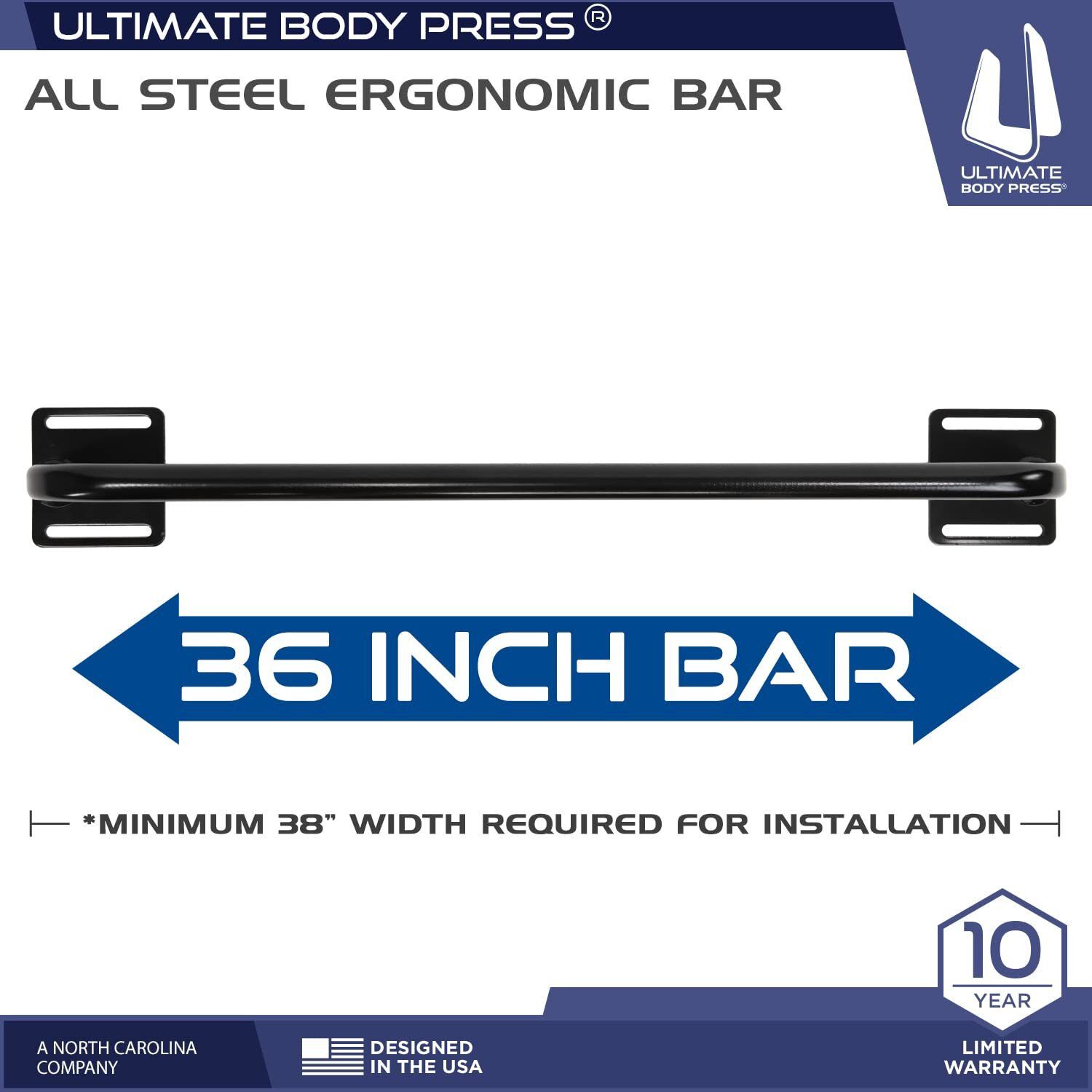 Ultimate Body Press Wall Mounted Doorway Pull Up Bar - Classic Straight Bar, Black, (Wmpd-S)